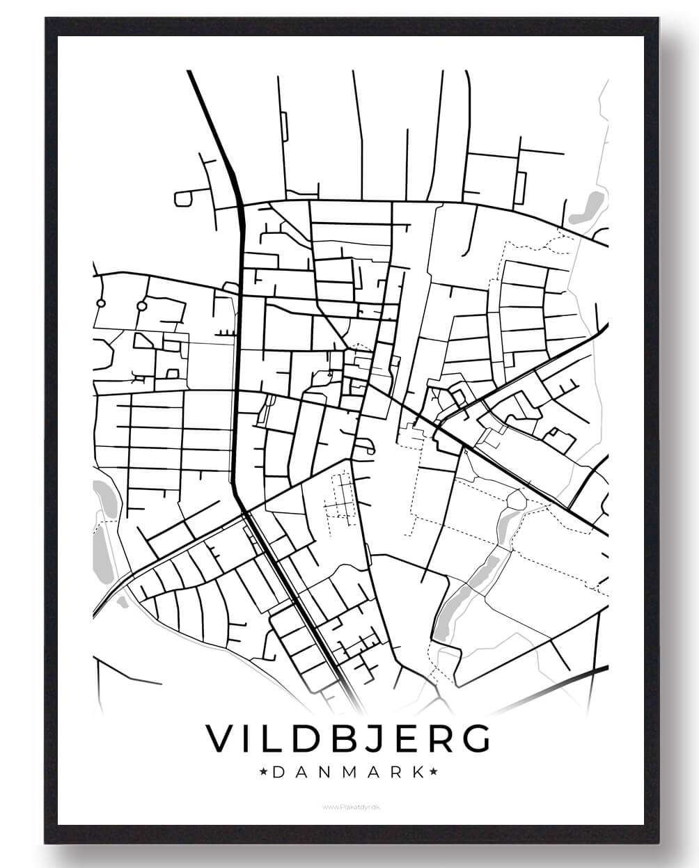 Vildbjerg By Plakat - Hvid til Fantastisk Pris!