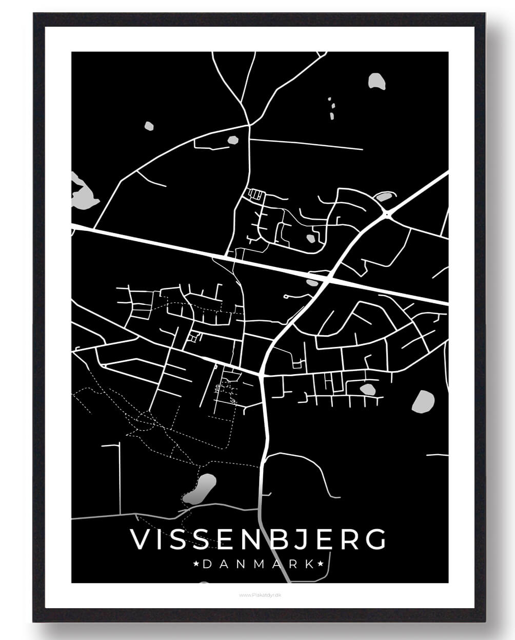 Vissenbjerg By Plakat - Sort til din billedvæg