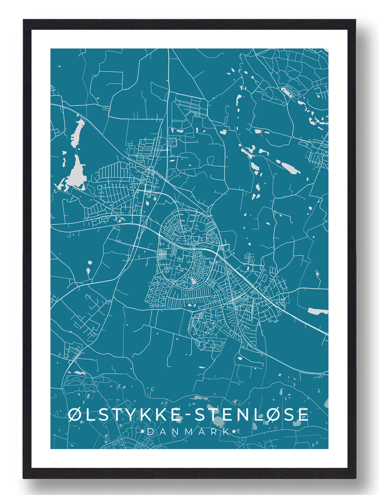 Ølstykke-Stenløse Byplakat - Blå til Nordisk Indretning