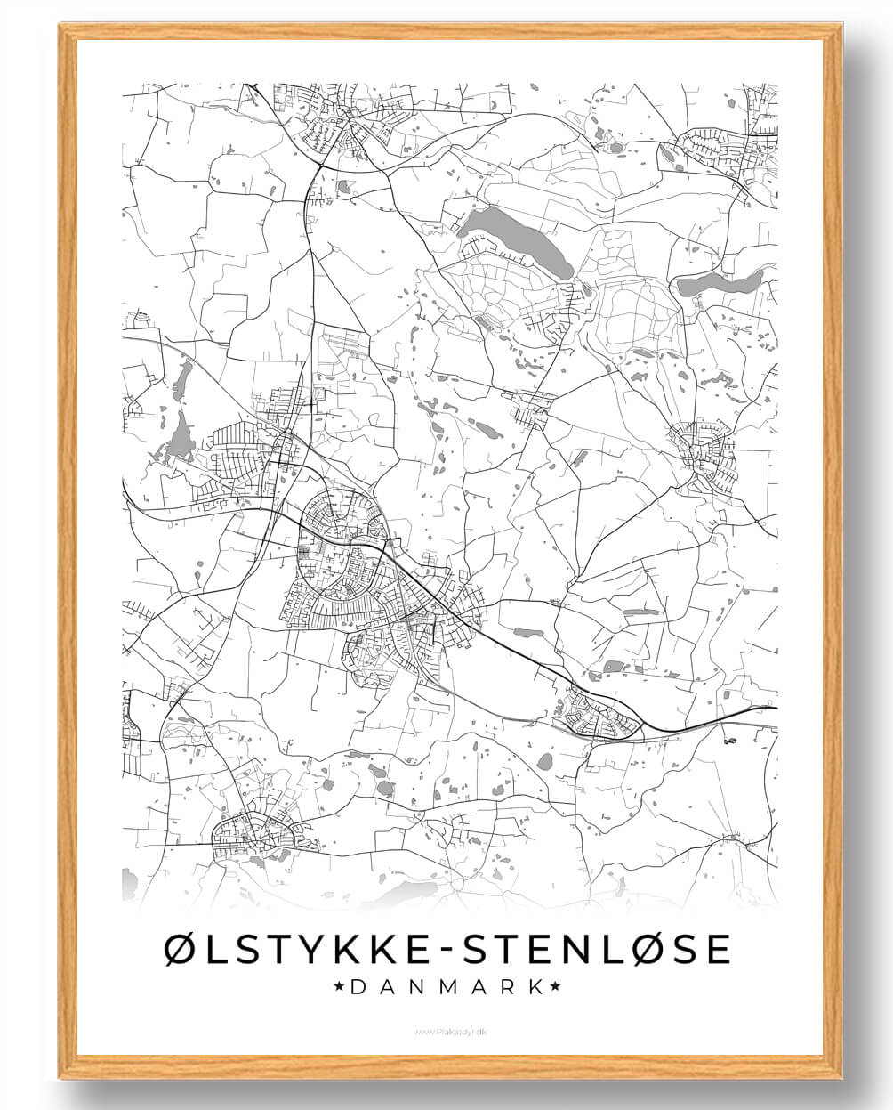 Ølstykke-Stenløse Byplakat - Hvid Dekorativ Plakat