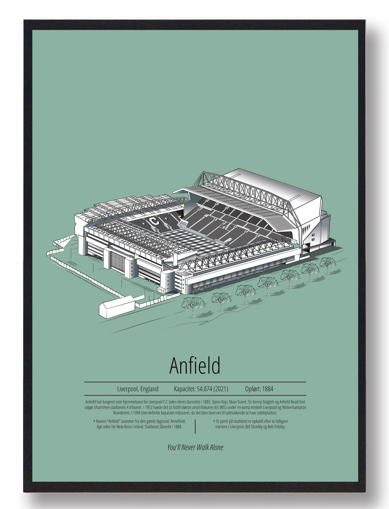Anfield Liverpool Plakat i Mintgrøn - Få den nu!