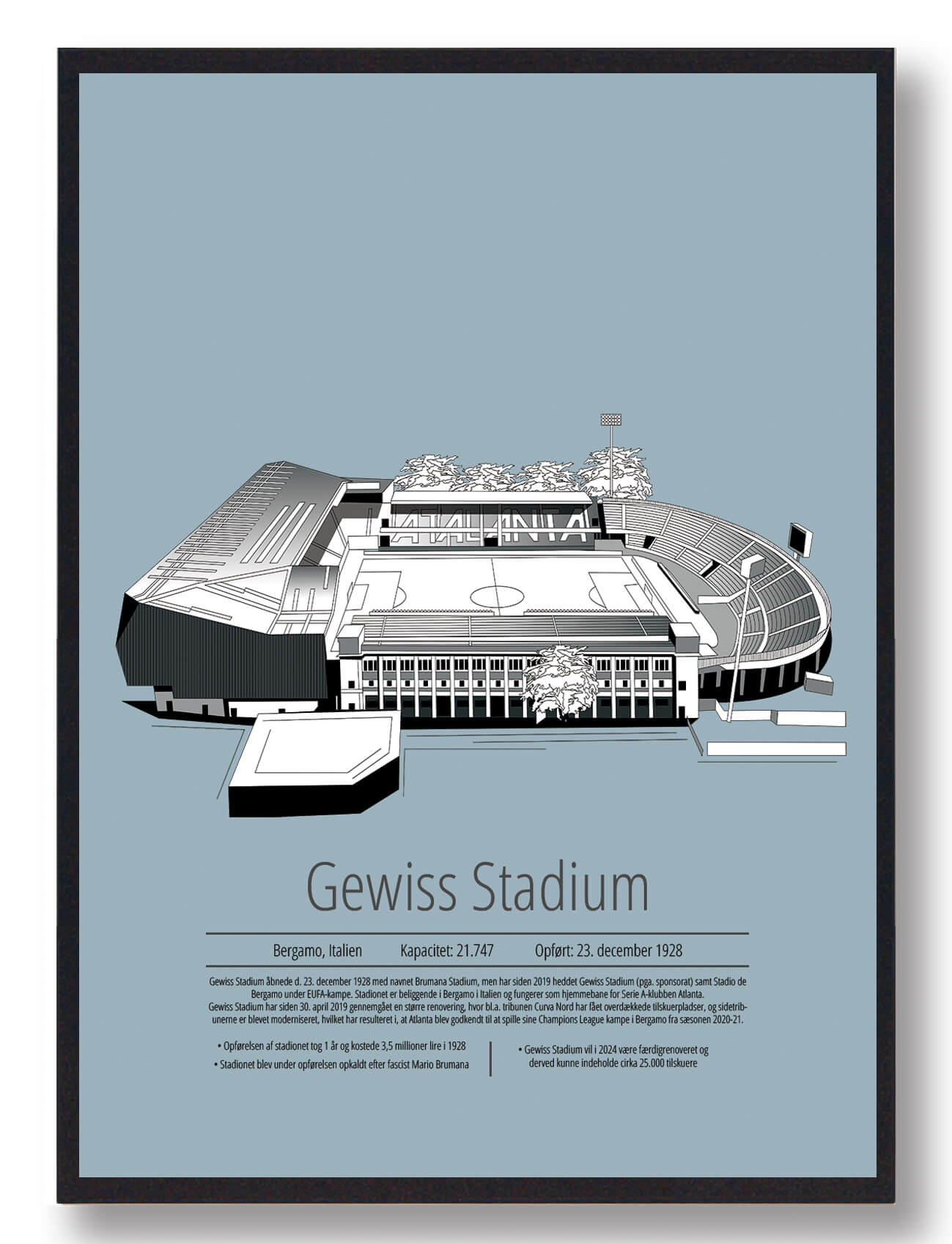 Atalanta Gewiss Stadion Plakat - Lyseblå Design til Fodboldfans