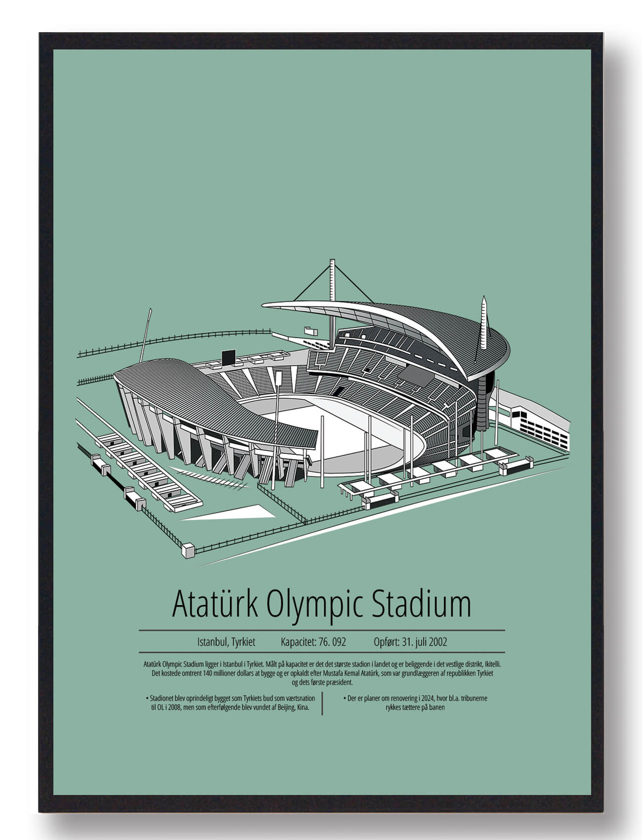 Atatürk Stadion Plakat - Mintgrøn Tyrkisk Fodbold Kunst