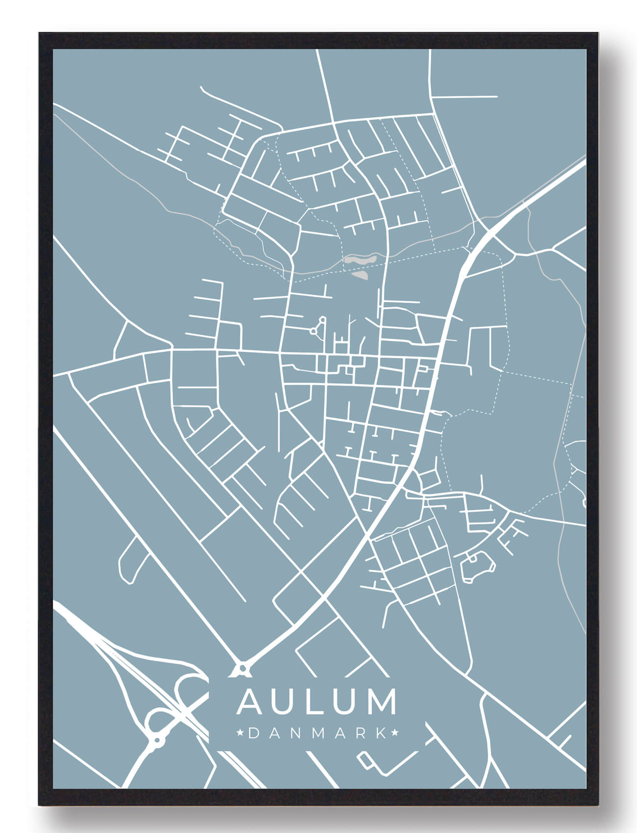 Aulum Byplakat - Lyseblå på tilbud hos Plakatdyr.dk