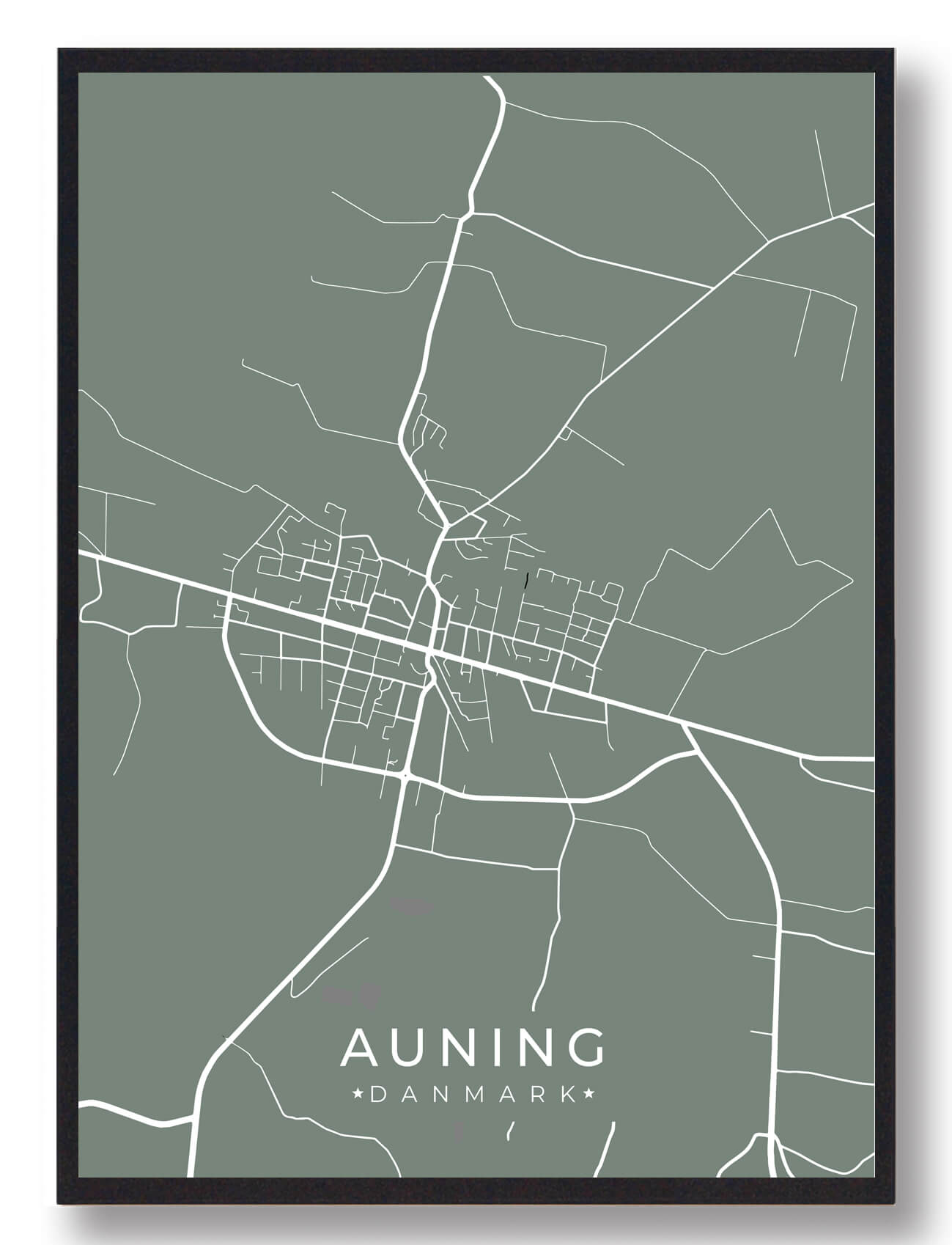 Auning Byplakat – Grøn Kunstplakat til Dit Hjem