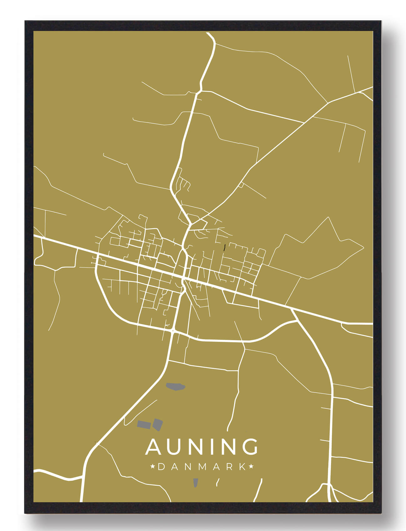 Auning Byplakat – Gul Dekoration til Hjemmet og Kontoret