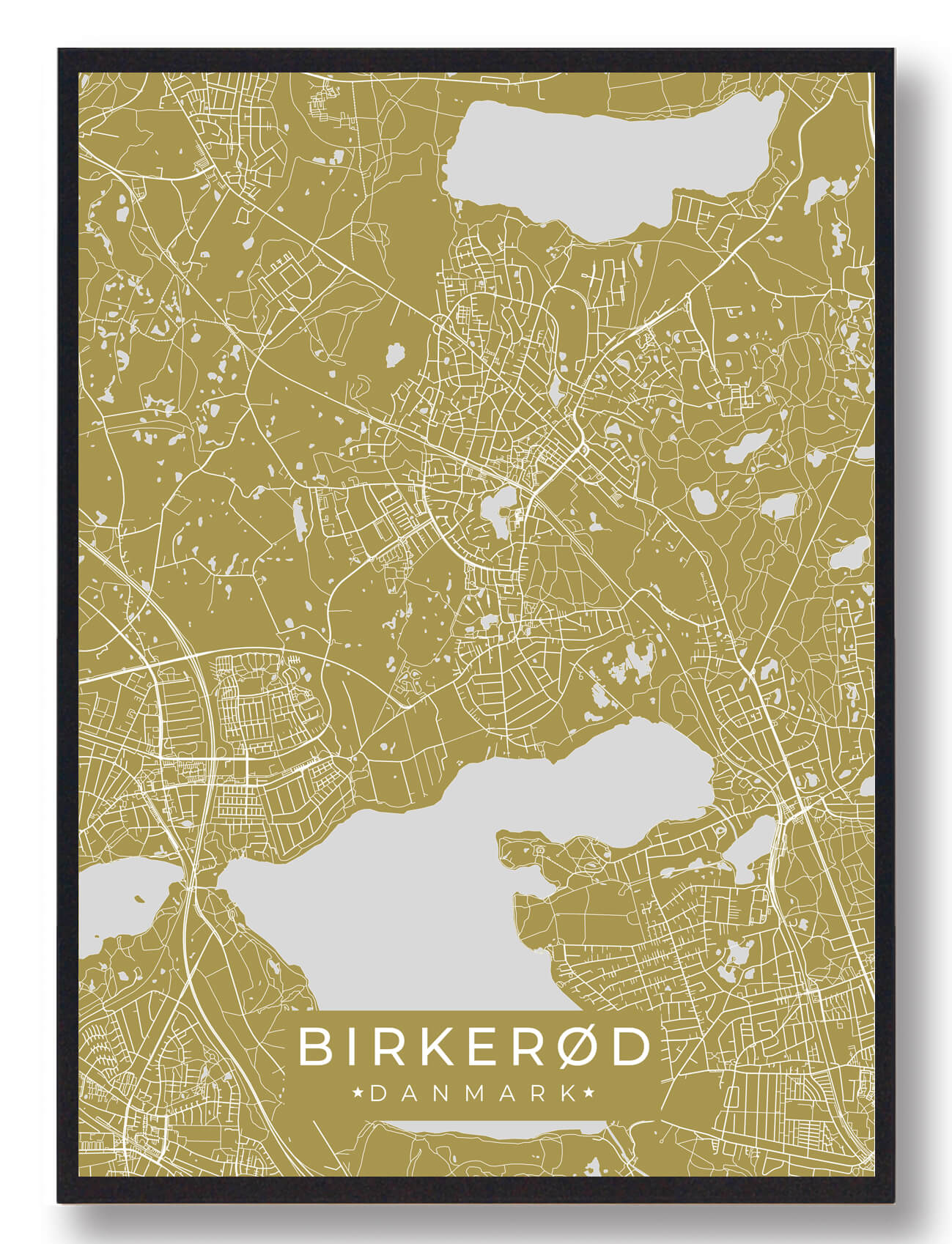 Birkerød Plakat i Gul - Unik Kunst til Dit Hjem