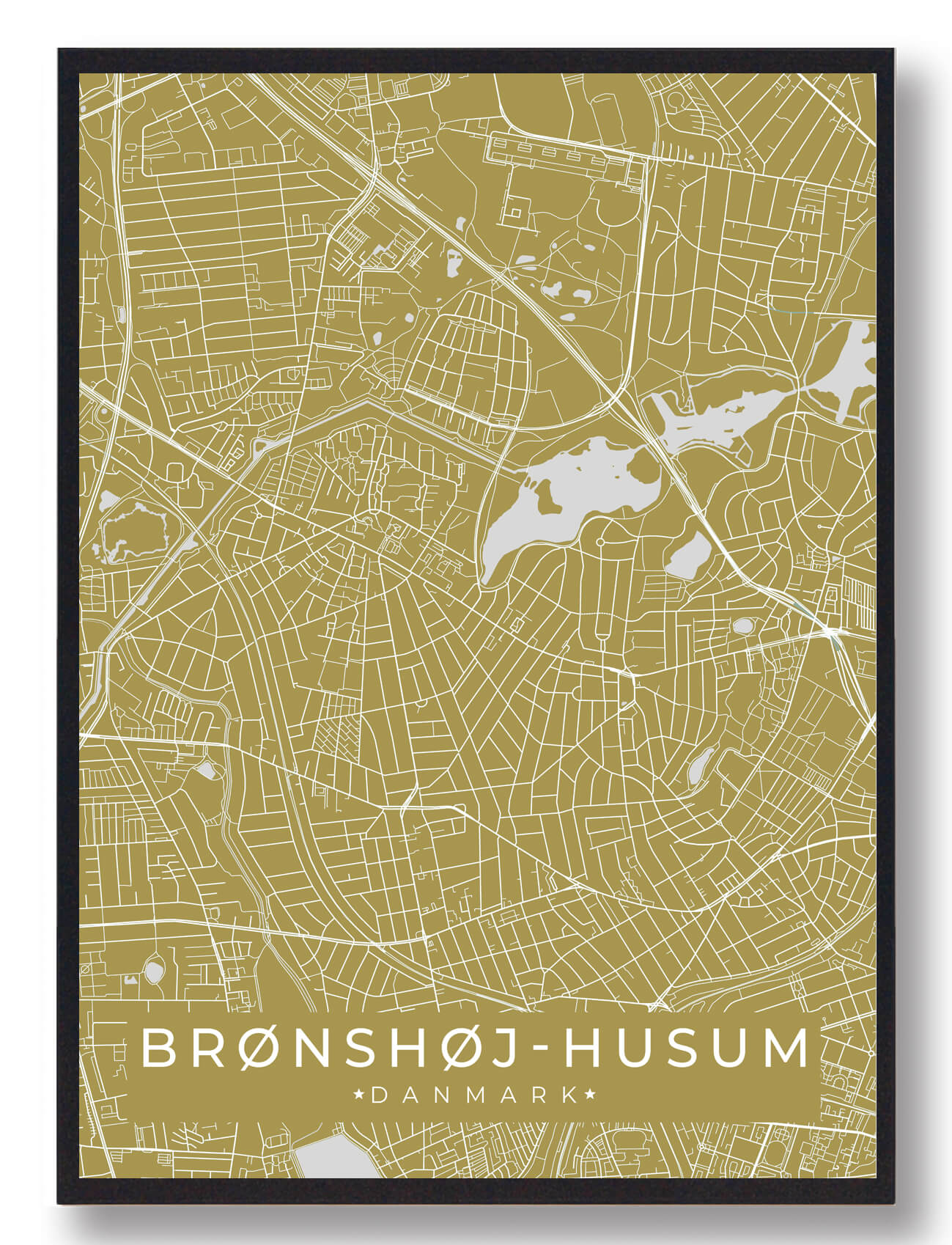Brønshøj-Husum Byplakat i Gul - Skab Hygge i Dit Hjem