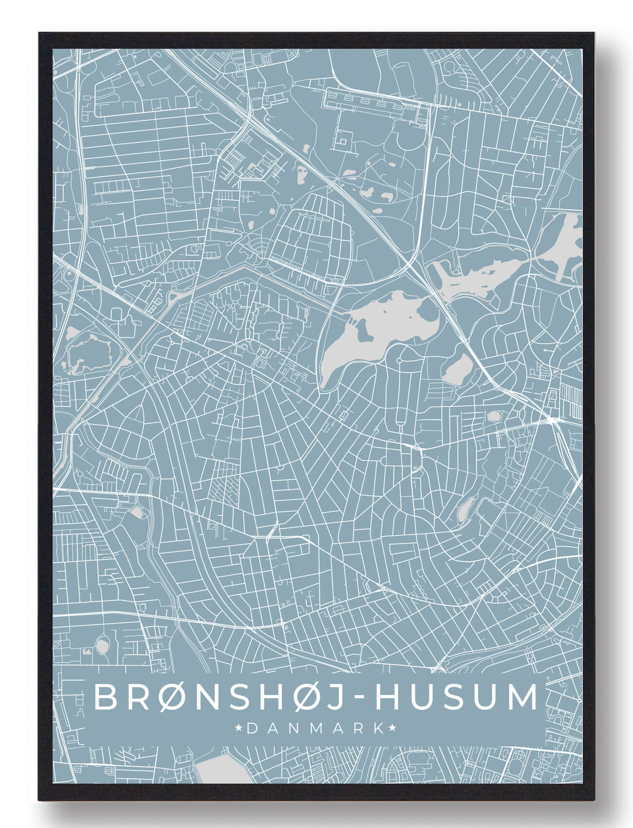 Brønshøj-Husum Byplakat i Lyseblå - Unik Indretning