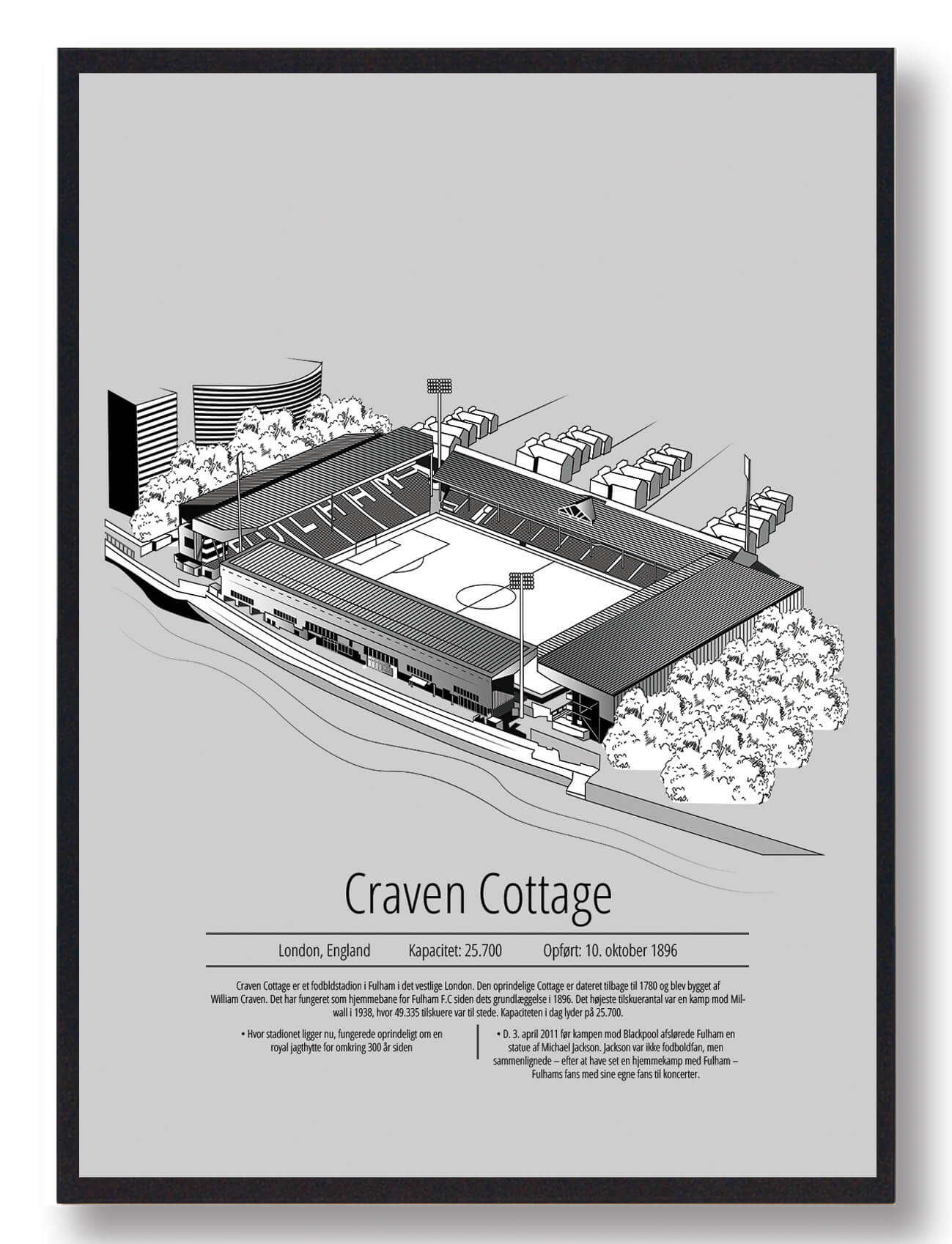 Fulham Fodboldplakat i Grå - Craven Cottage Design