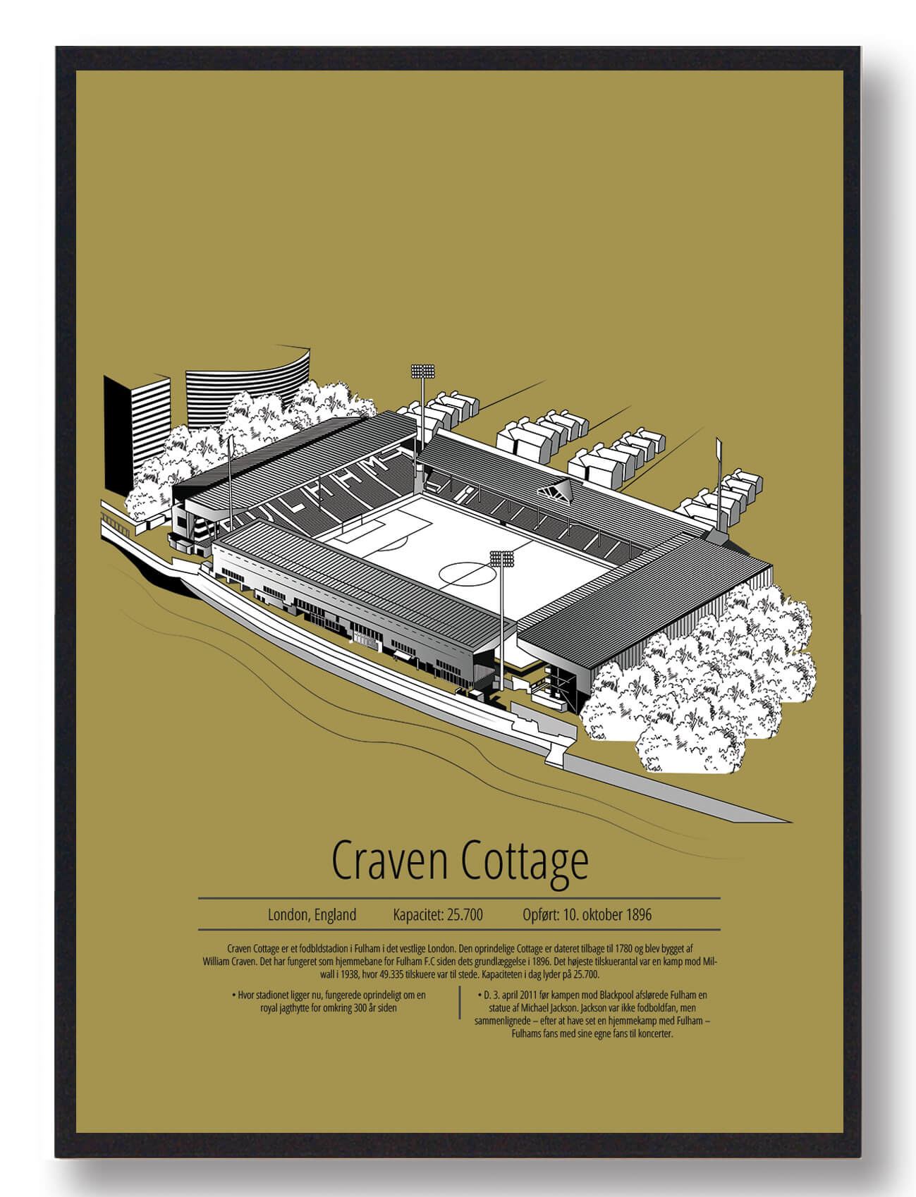 Fulham Fodboldplakat - Craven Cottage Design i Gult