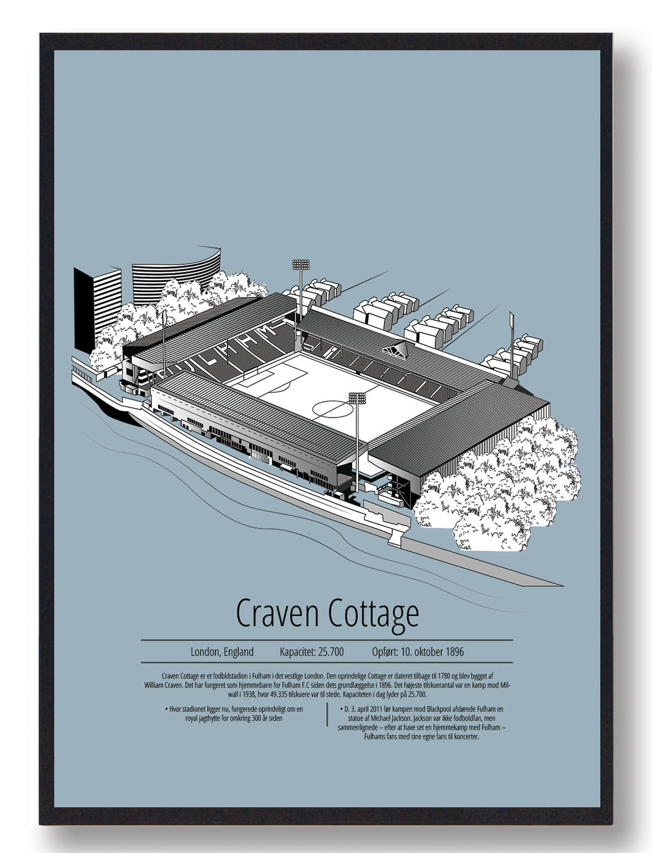 Craven Cottage Plakat i Lyseblå - Fodboldplakat til Fans