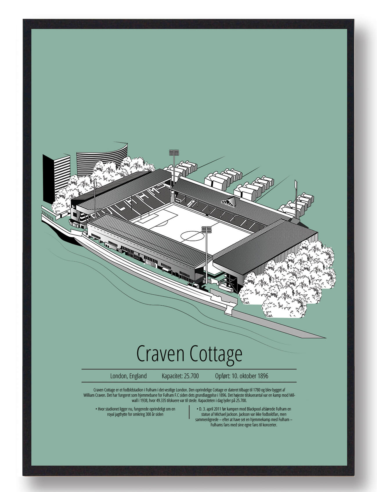 Craven Cottage Plakat - Mintgrøn Fodboldplakat til Fans