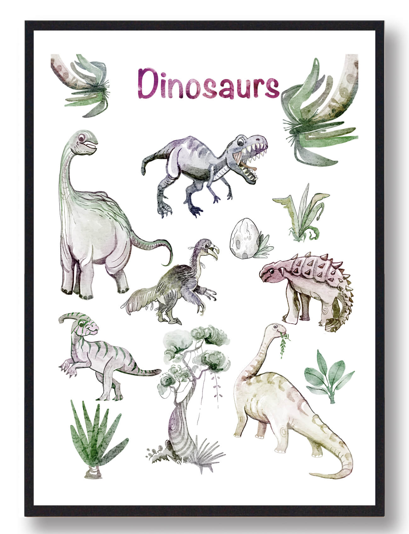 Dinosaurplakat til Børn – Håndtegnet Dekoration