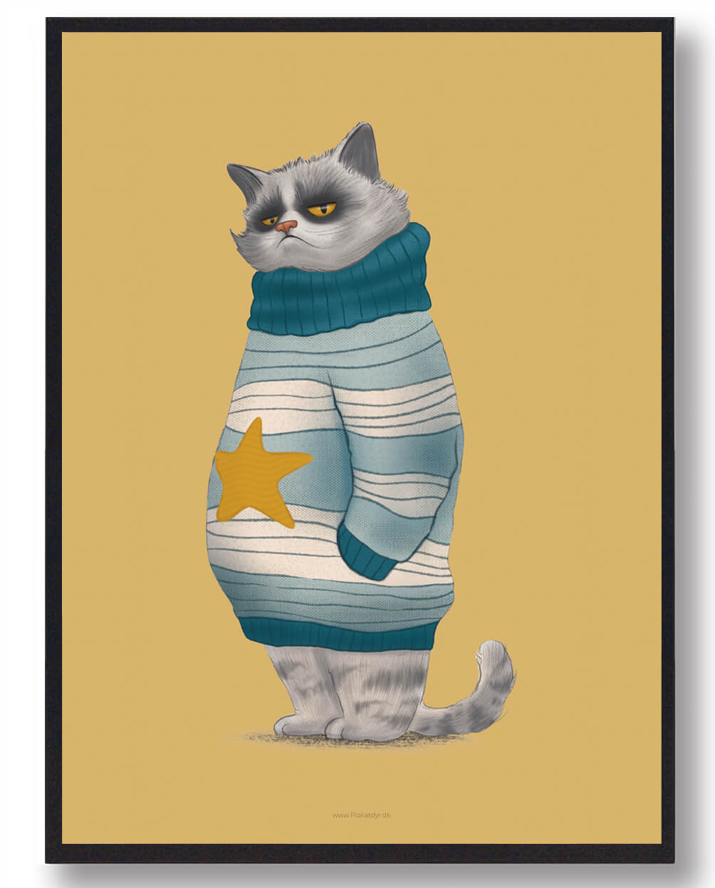 Doven Kat i Sweater - Sjov Katteplakat til Dit Hjem