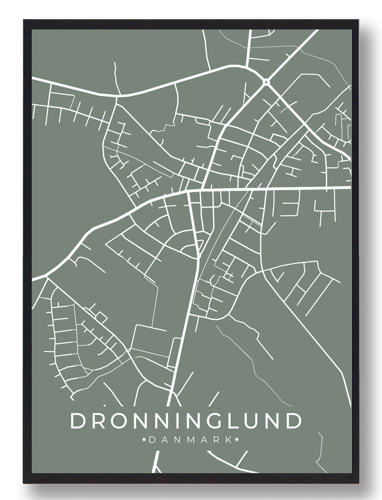 Dronninglund Byplakat i Grøn - Unik Vægdekoration