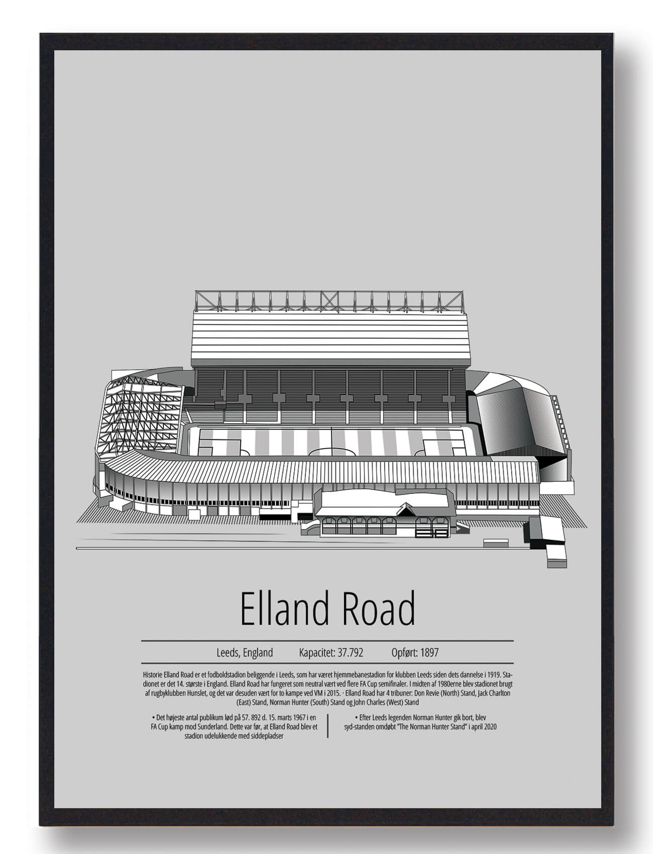 Elland Road - Leeds Fodboldplakat i Grå