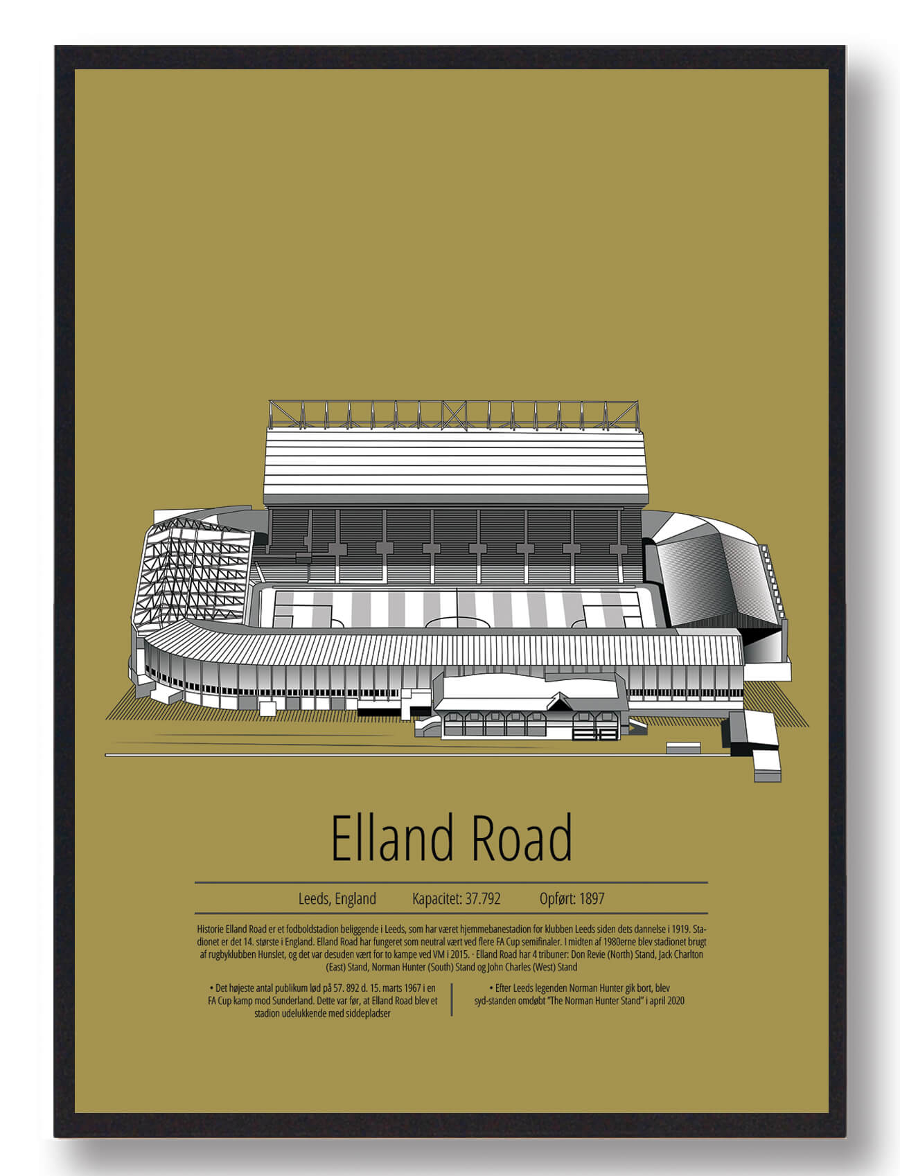 Elland Road - Leeds Fodboldplakat i Gul Farve
