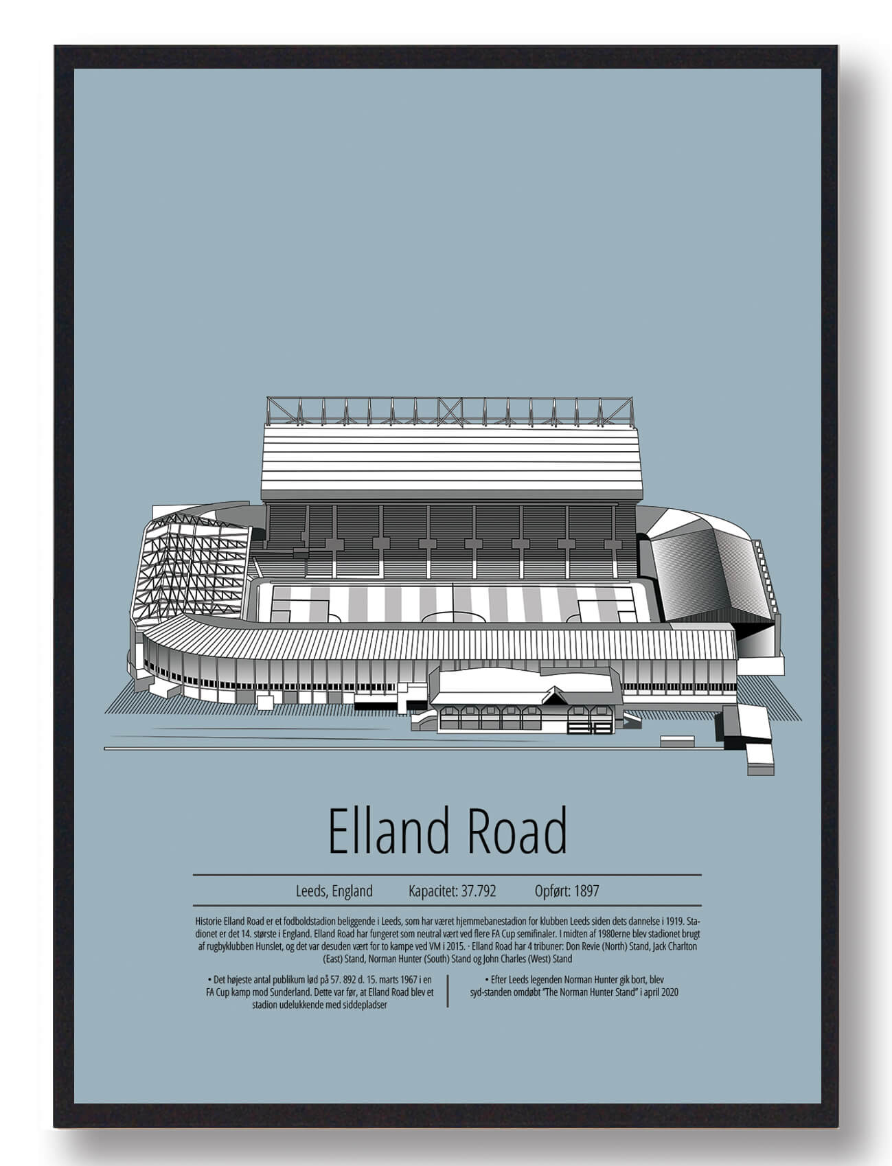 Elland Road - Leeds Fodboldplakat i Lyseblå