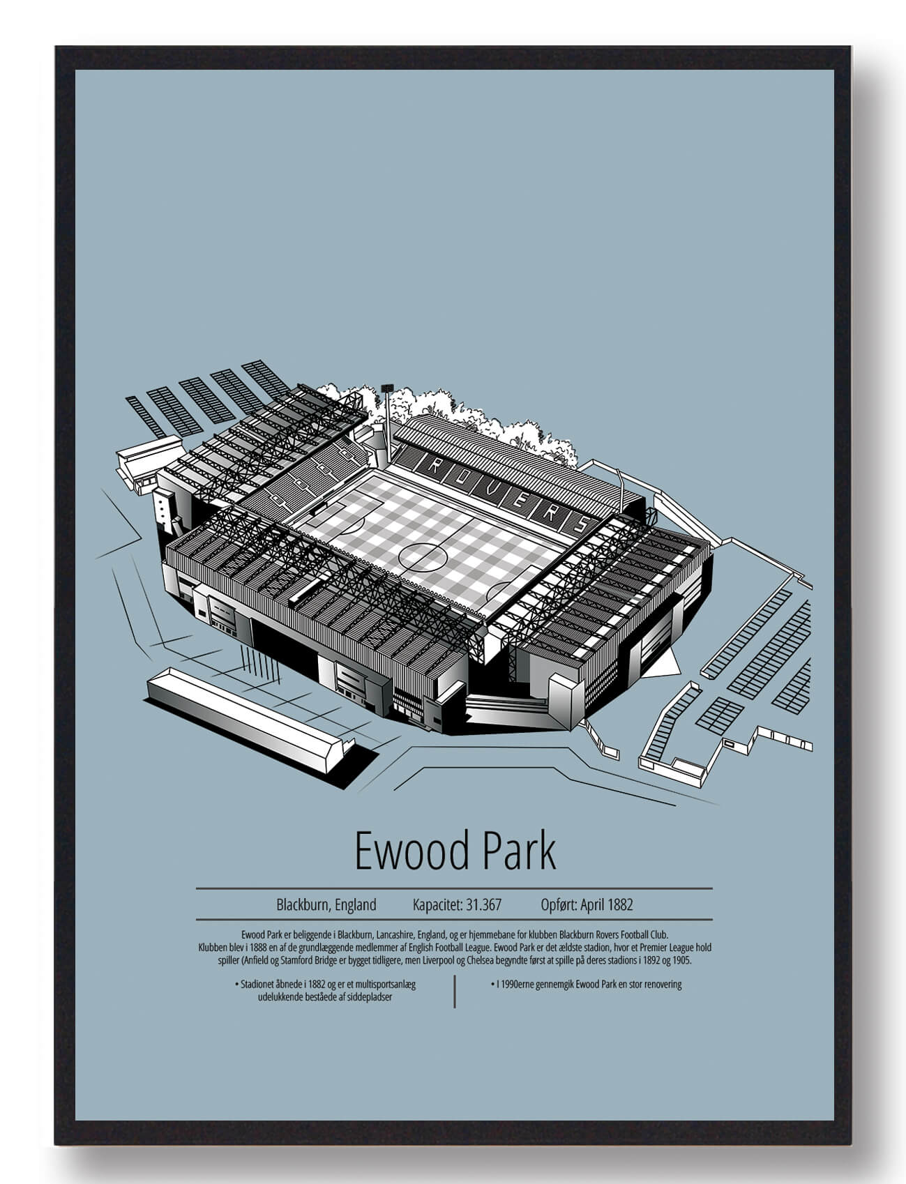 Ewood Park Plakat - Blackburn Rovers i Lyseblå Design