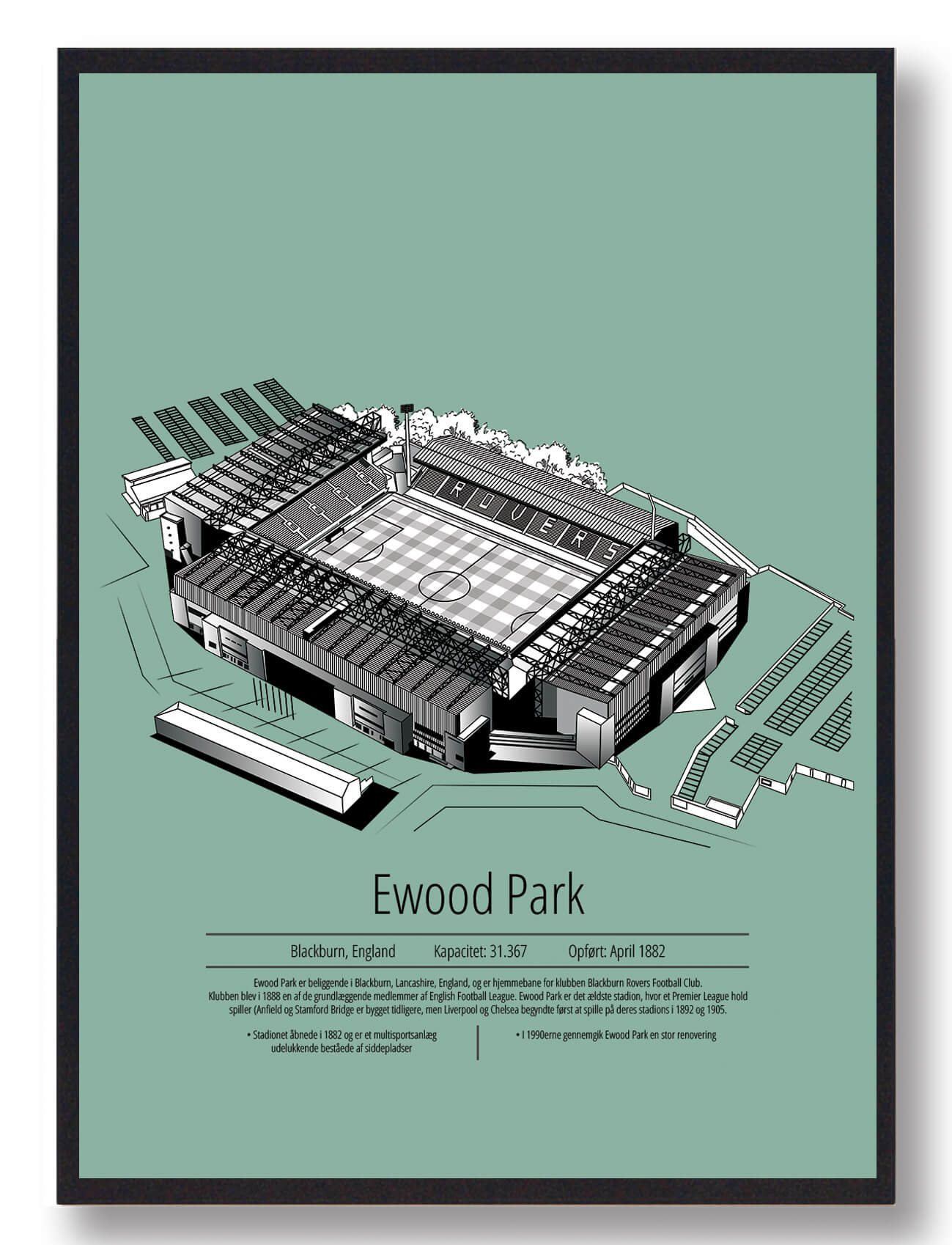 Ewood Park Plakat - Blackburn Rovers i Mintgrøn