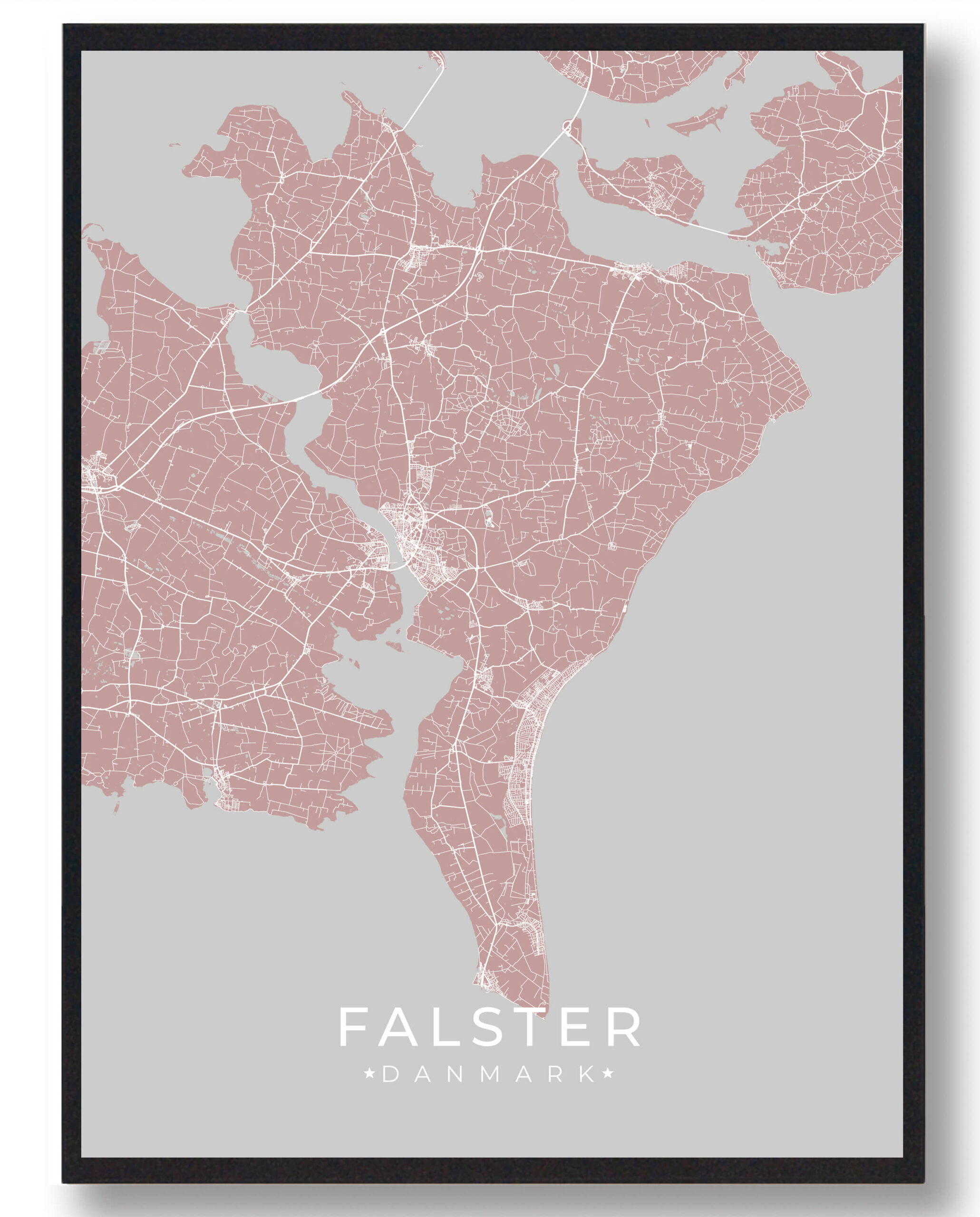 Falster Plakat – Stregtegning af Øen i Rosa