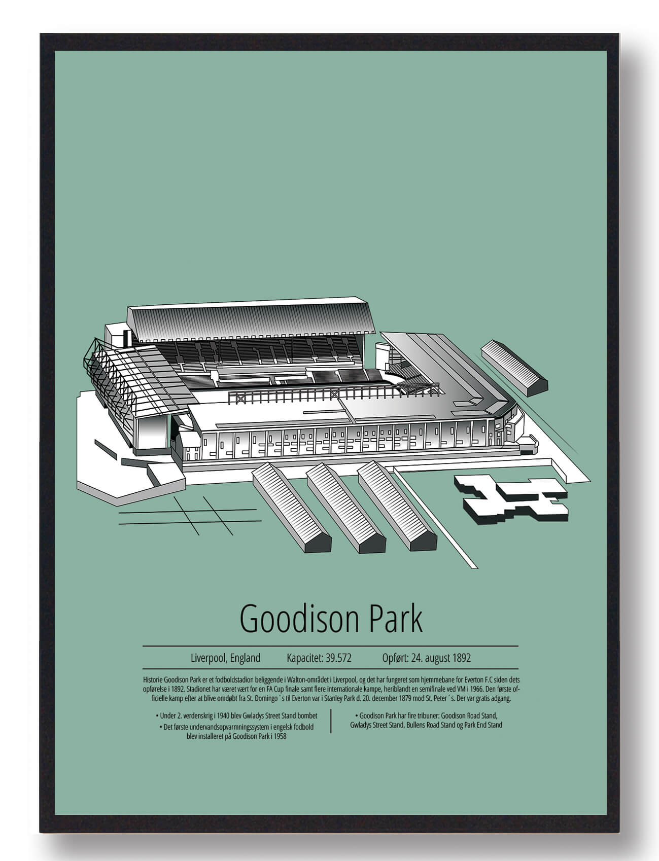 Goodison Park Everton Plakat - Mintgrøn Fodboldkunst