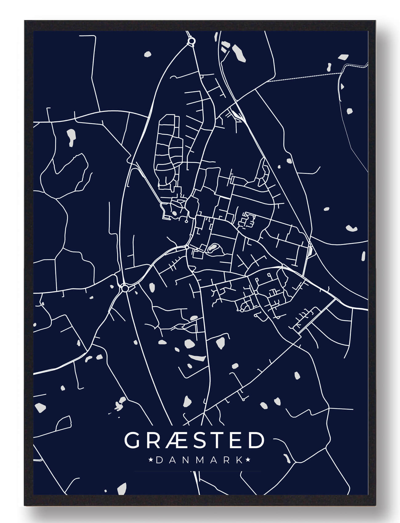 Græsted Plakat i Mørkeblå – Unik Kunst til Dit Hjem