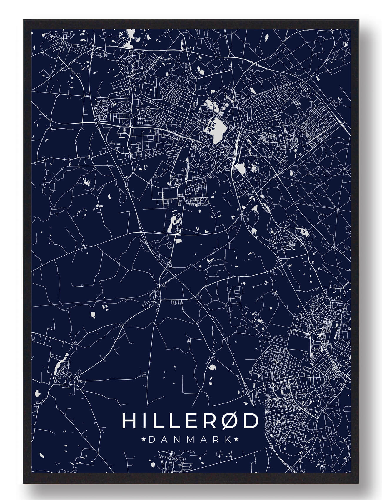 Hillerød Plakat i Mørkeblå - Unik Kunst til Dit Hjem