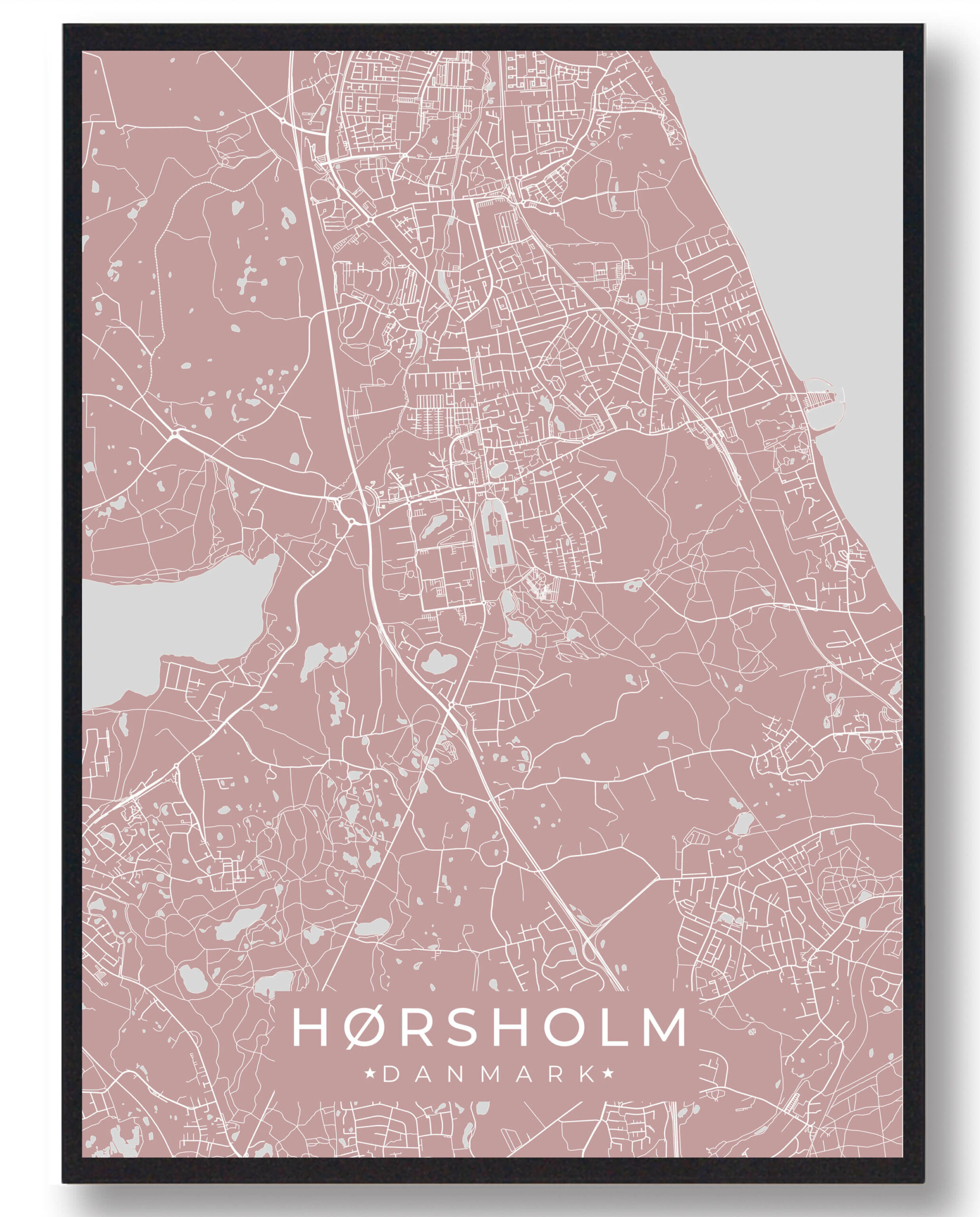 Hørsholm Plakat - Lyserød Bykort til Væggen