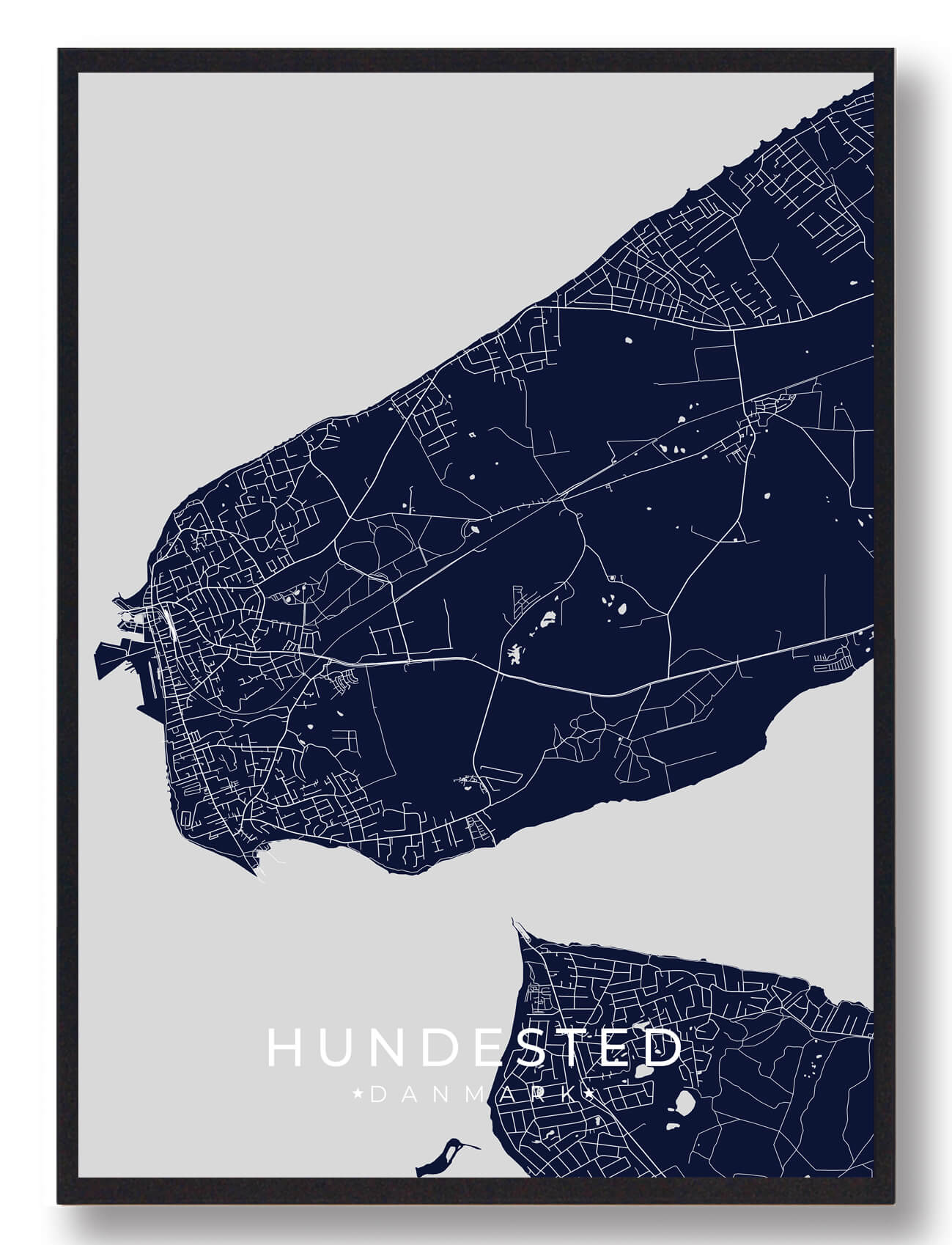 Hundested Plakat i Mørkeblå – Unik Kunst til Dit Hjem