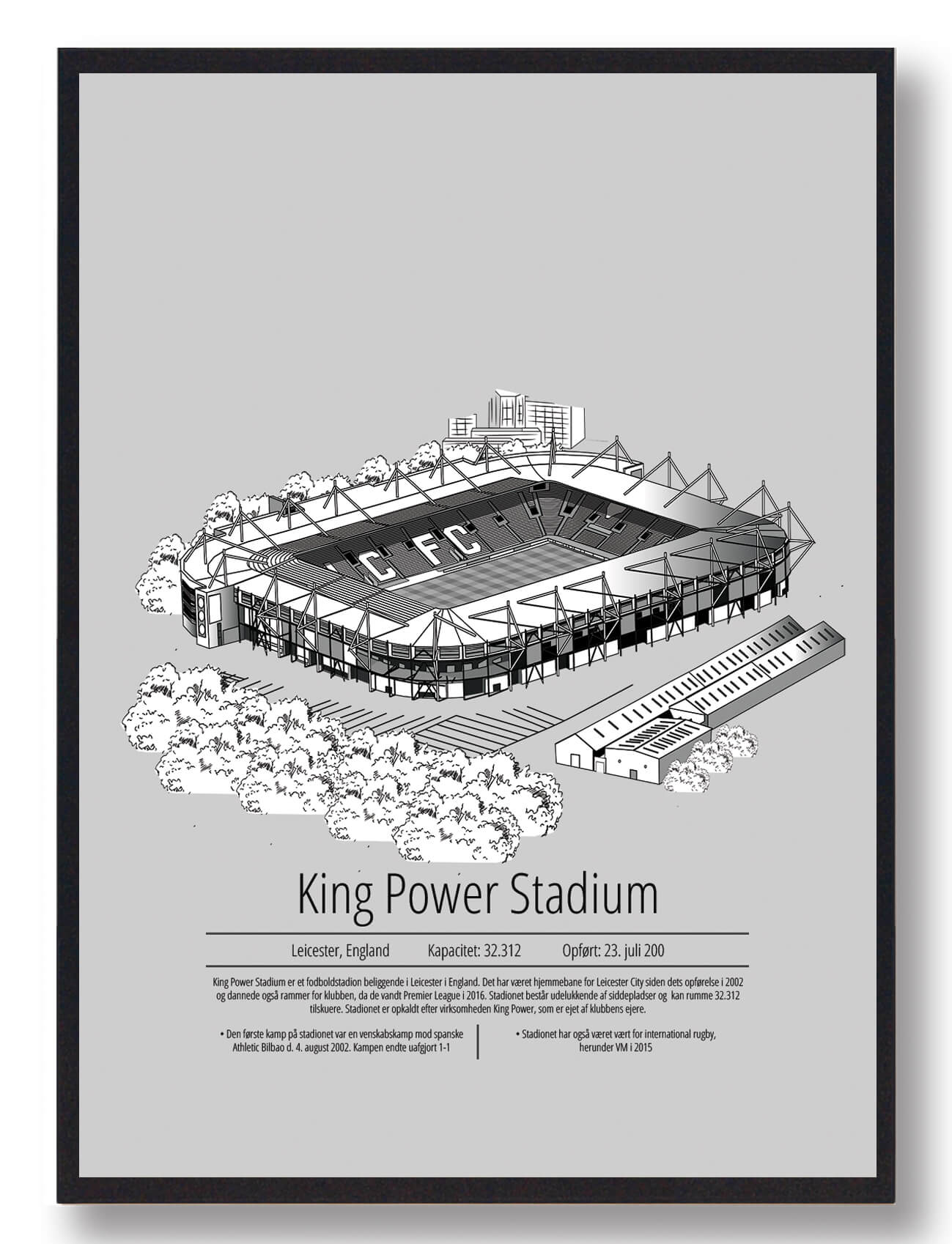 Leicester Fodboldplakat - King Power Grå Design