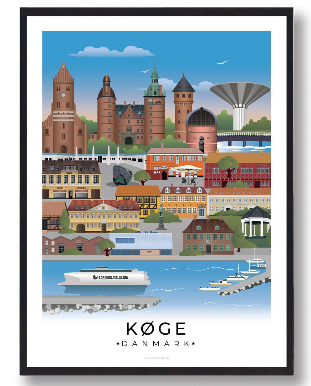Køge Byplakat Med Hvid Kant