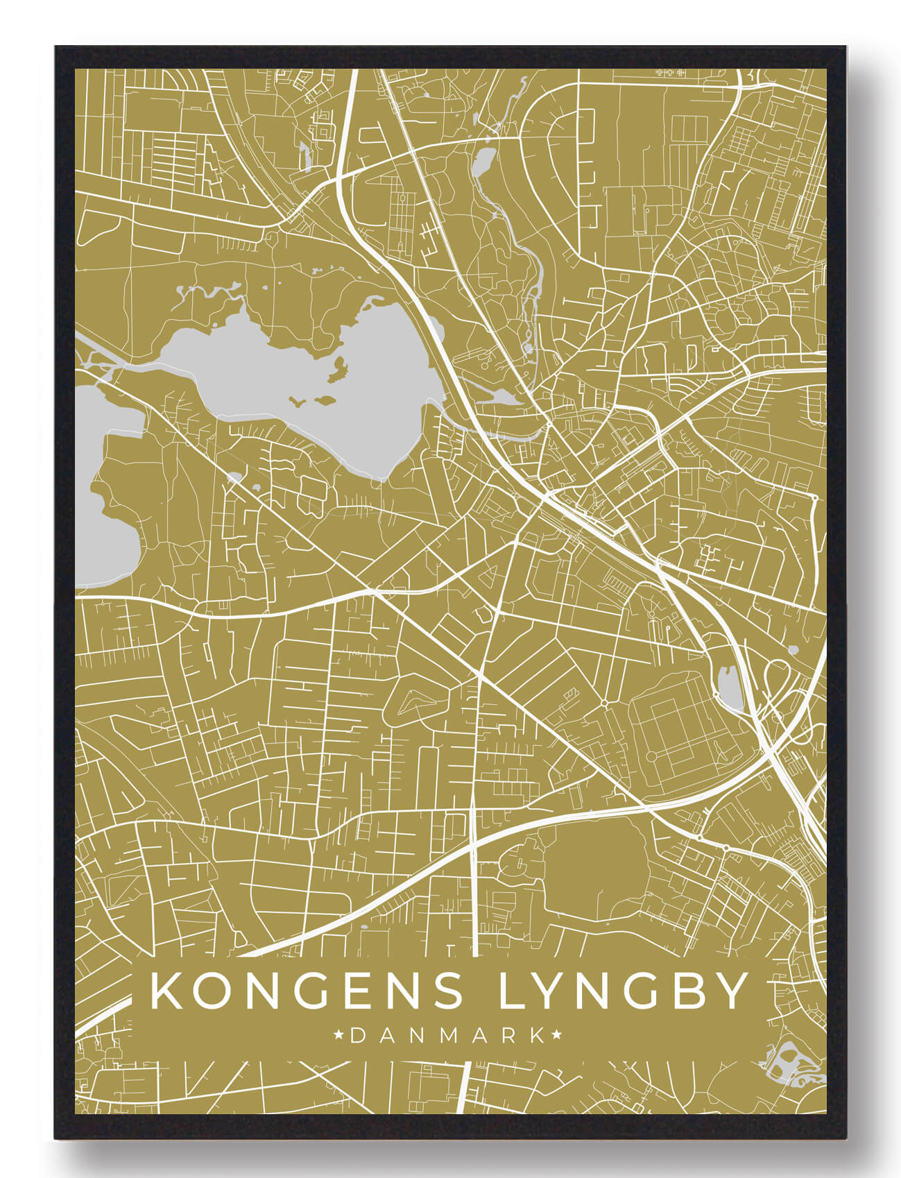 Kongens Lyngby Byplakat i Gul - Udsalg hos Plakatdyr.dk
