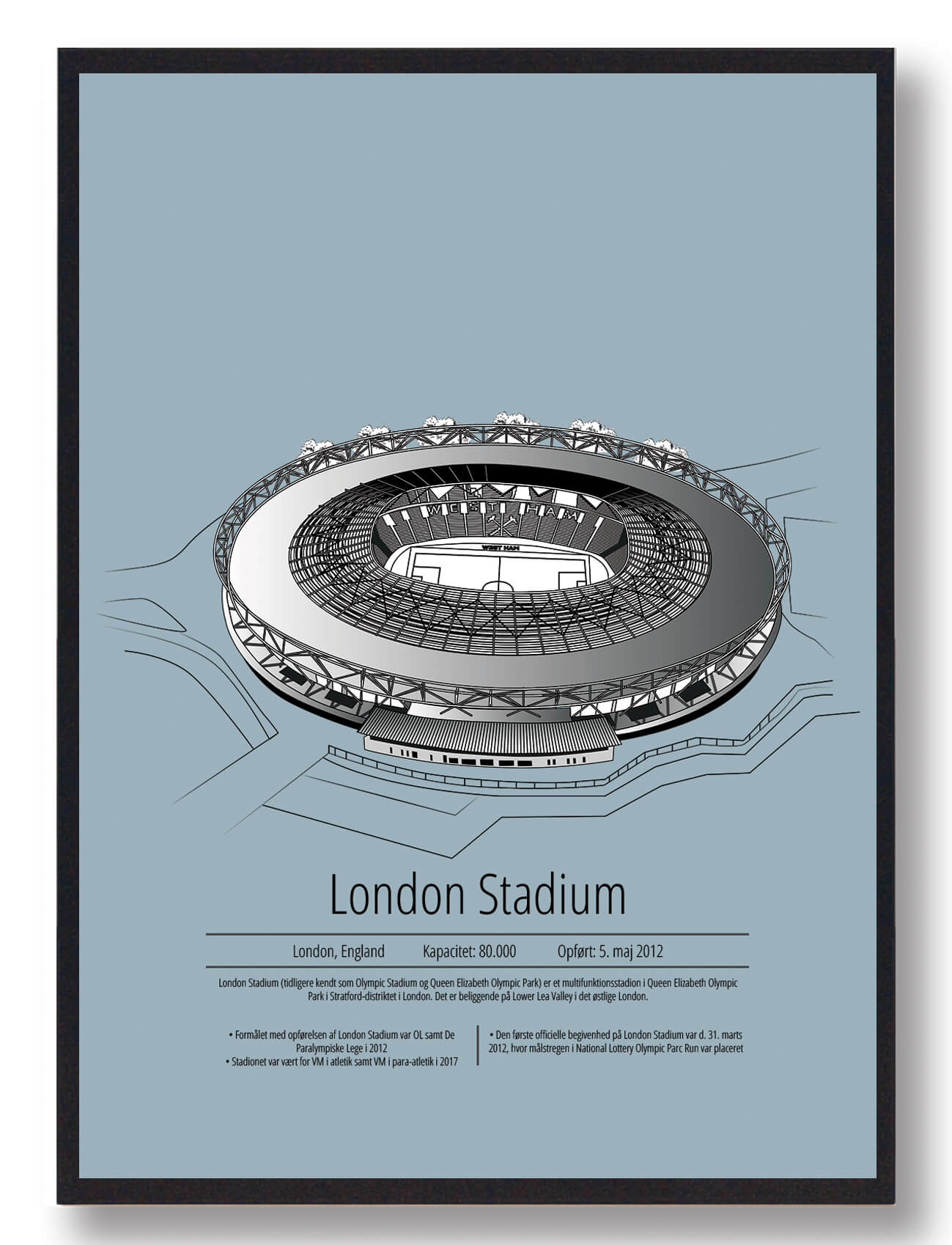 West Ham Fodboldplakat - London Stadium Lyseblå