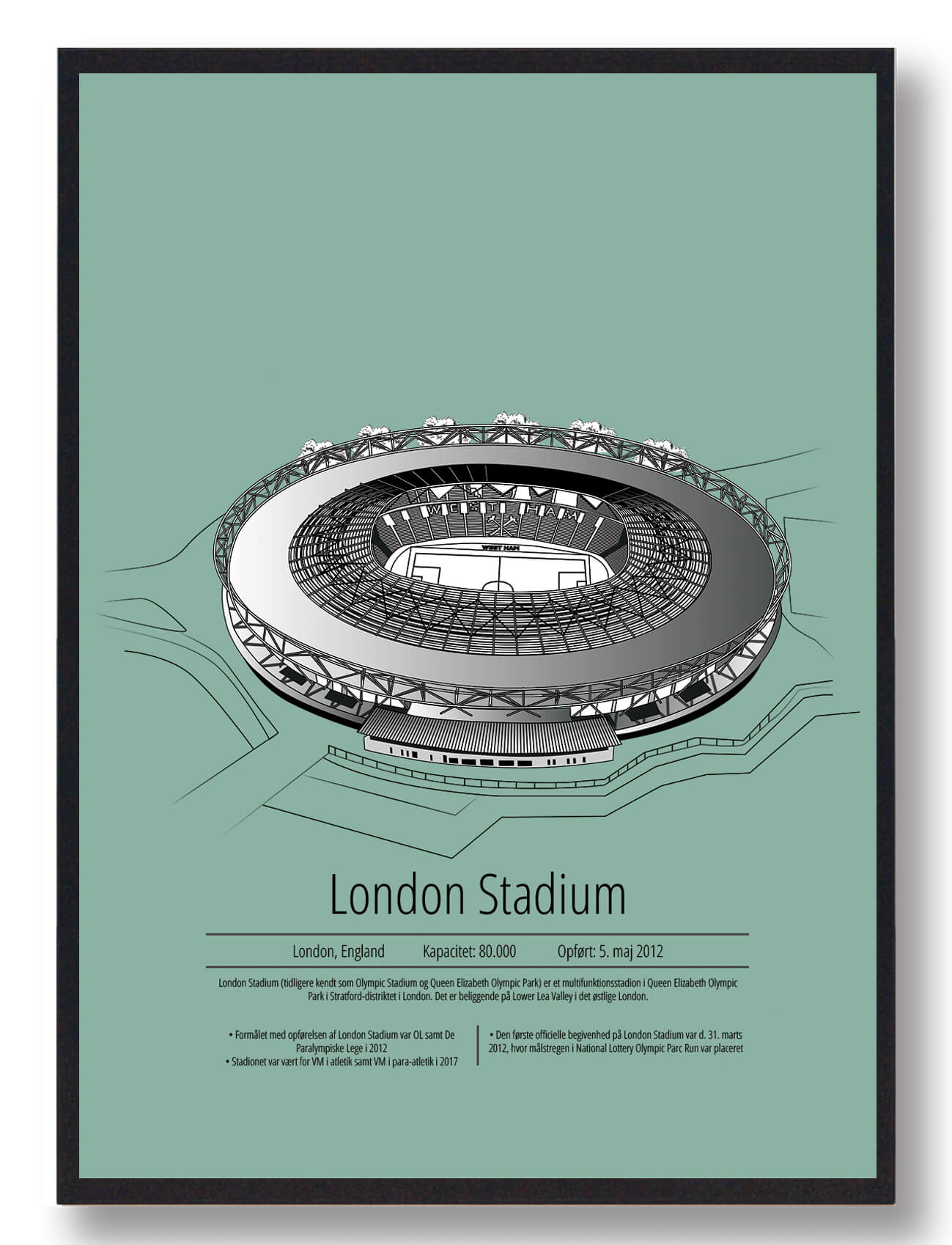 West Ham Fodboldplakat - London Stadium Mintgrøn