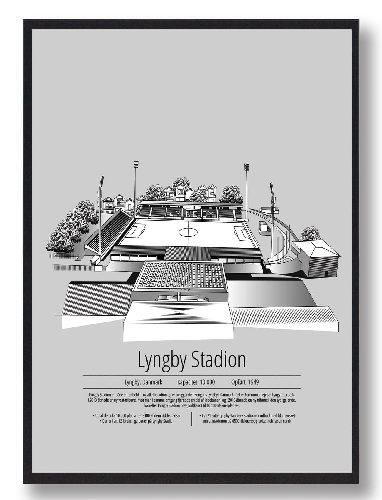 Lyngby Stadion Plakat - Grå Design til Fans