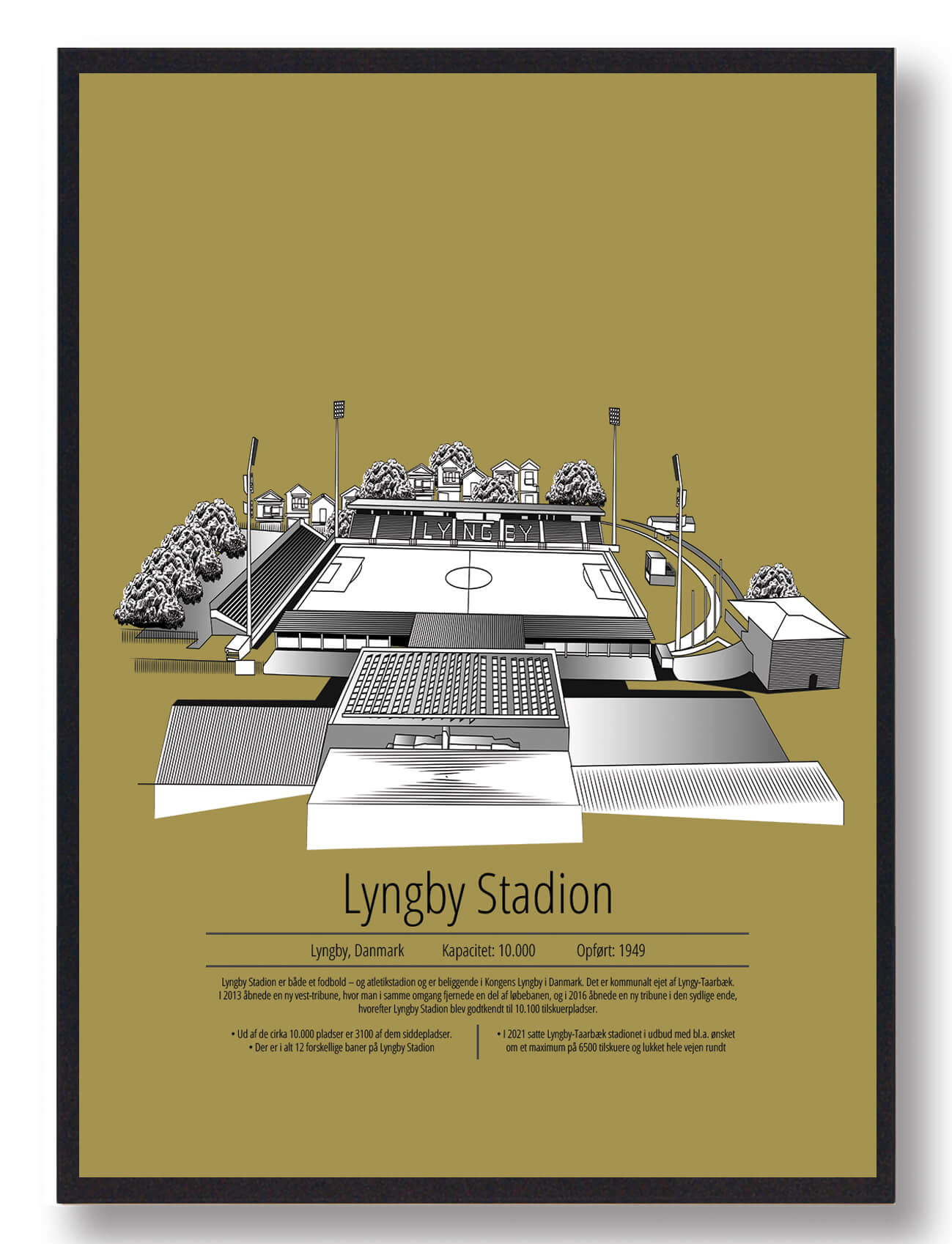 Lyngby Stadion Plakat - Gul Design til Fanatikere