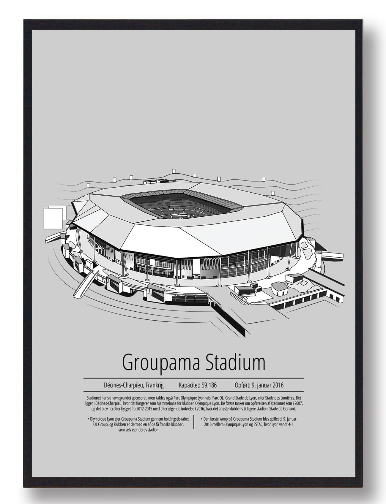 Lyon Fodboldplakat - Parc Olympique Lyonnais Grå