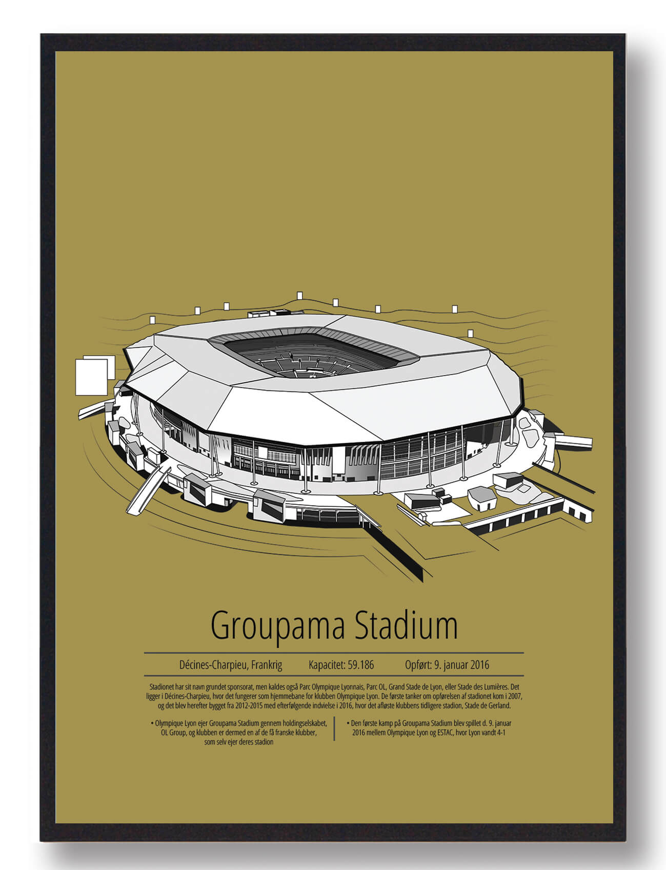 Lyon Fodboldplakat - Parc Olympique Lyonnais Gul