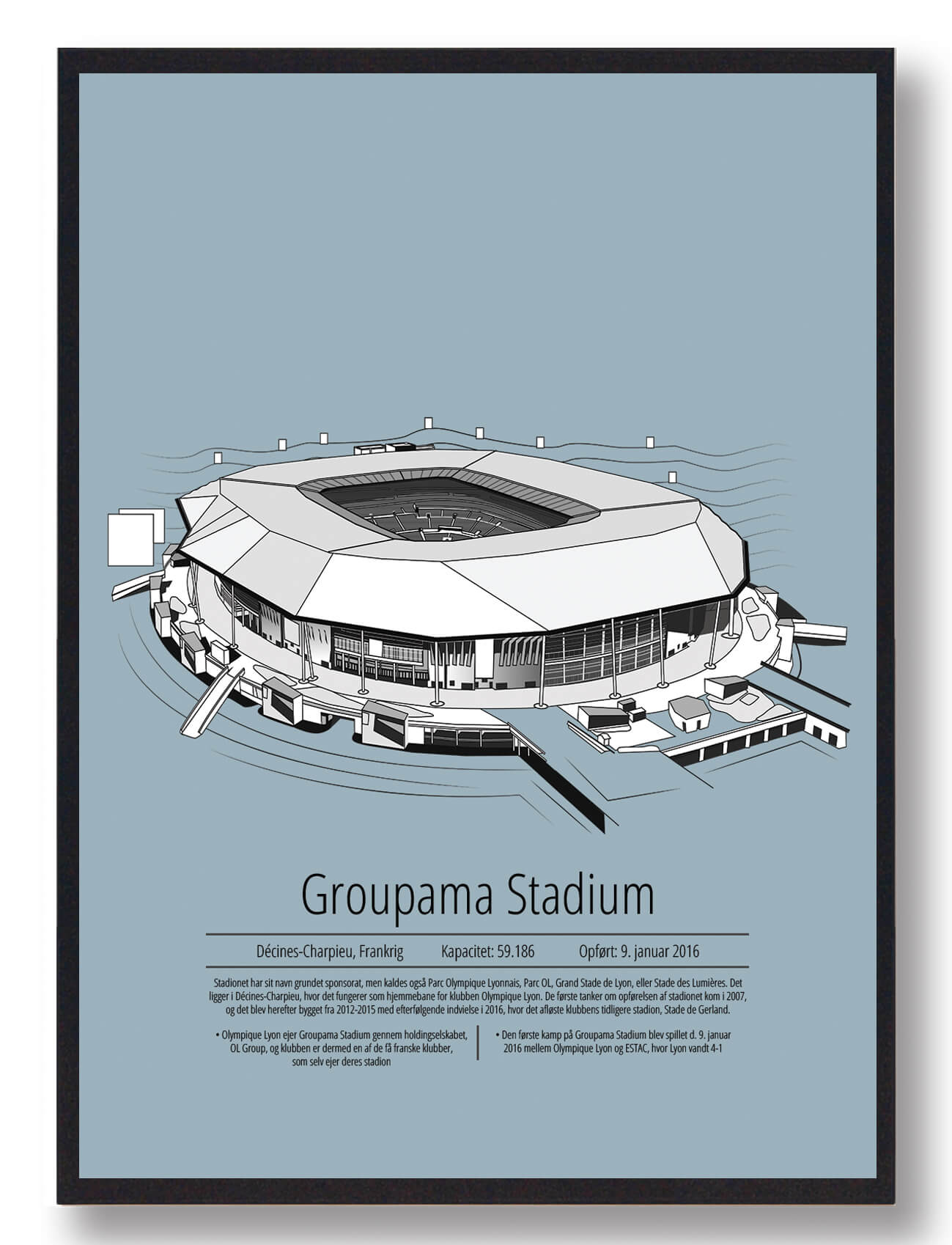 Lyon Fodboldplakat - Parc Olympique Lyonnais Lyseblå