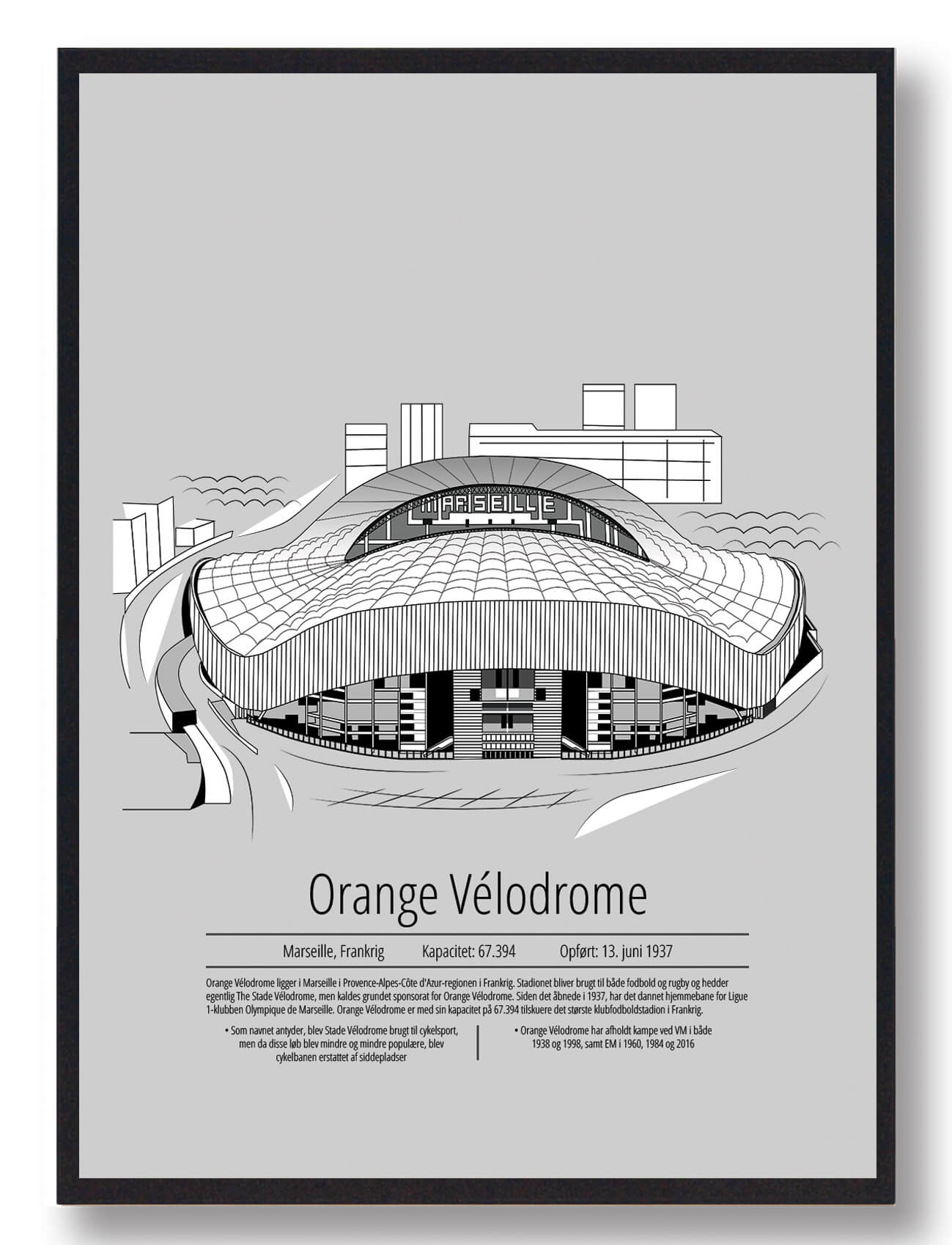Marseille Stade Vélodrome Plakat - Fodboldkunst