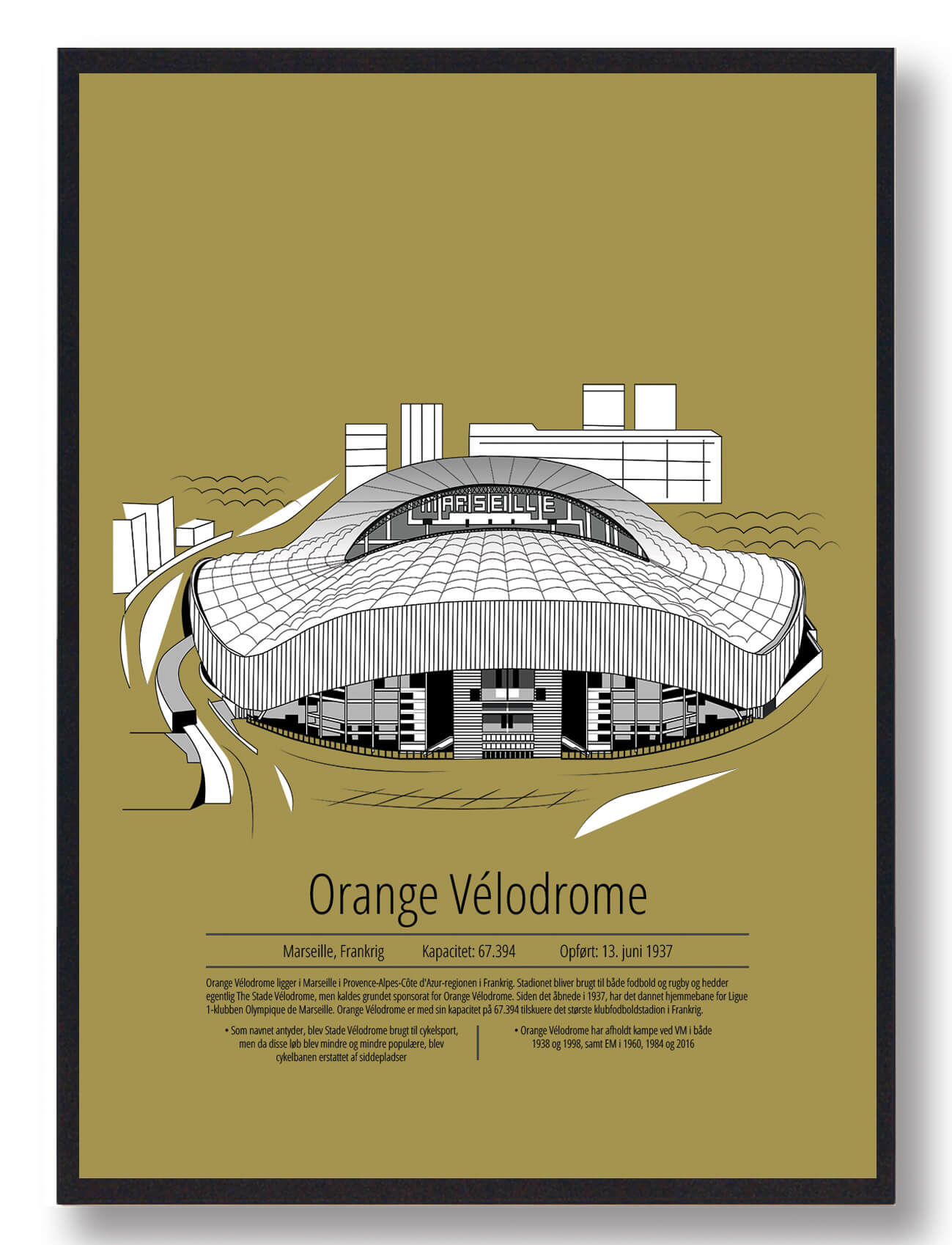 Marseille Stade Vélodrome Plakat – Unik Fodboldkunst