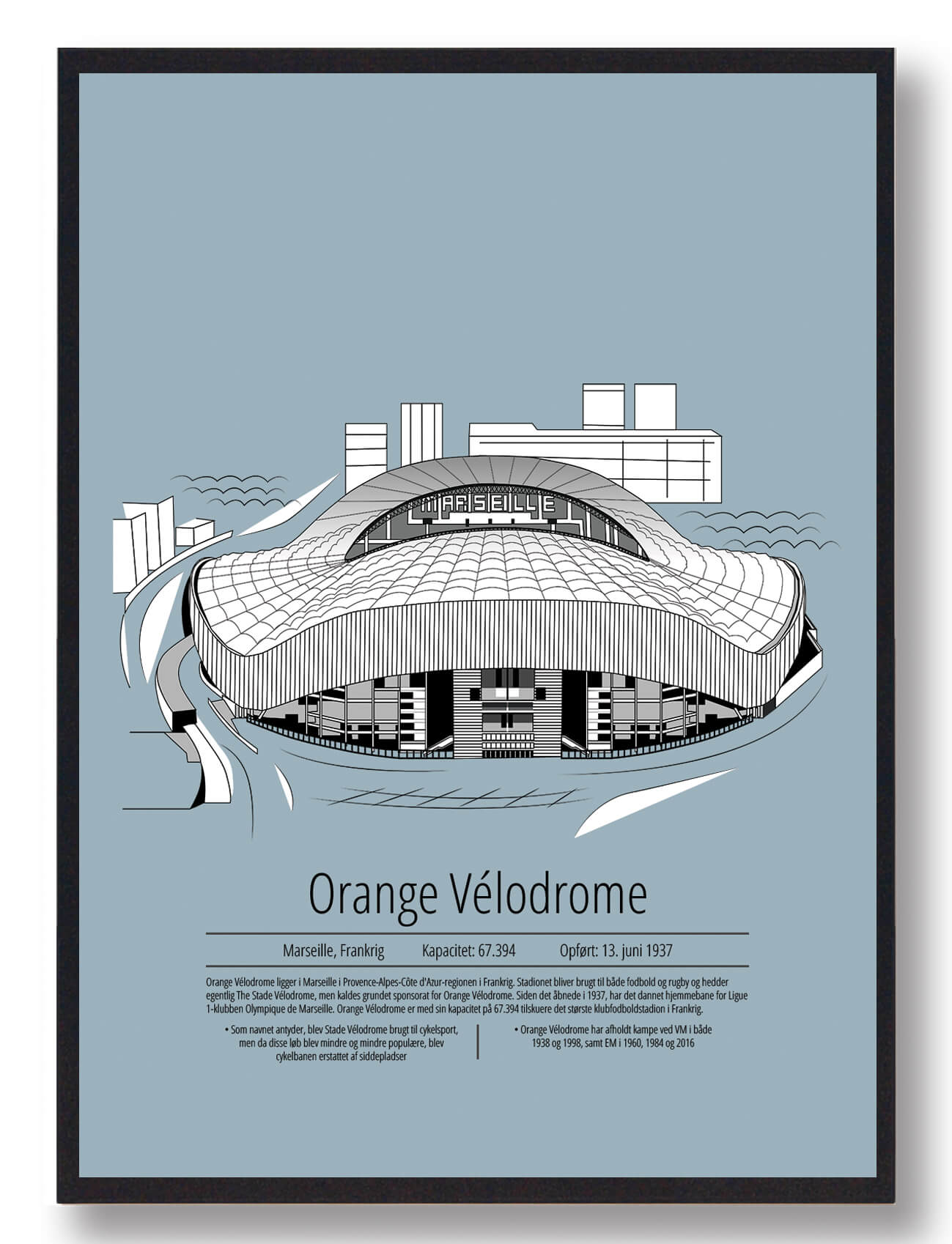 Marseille Stade Vélodrome Plakat i Lyseblå