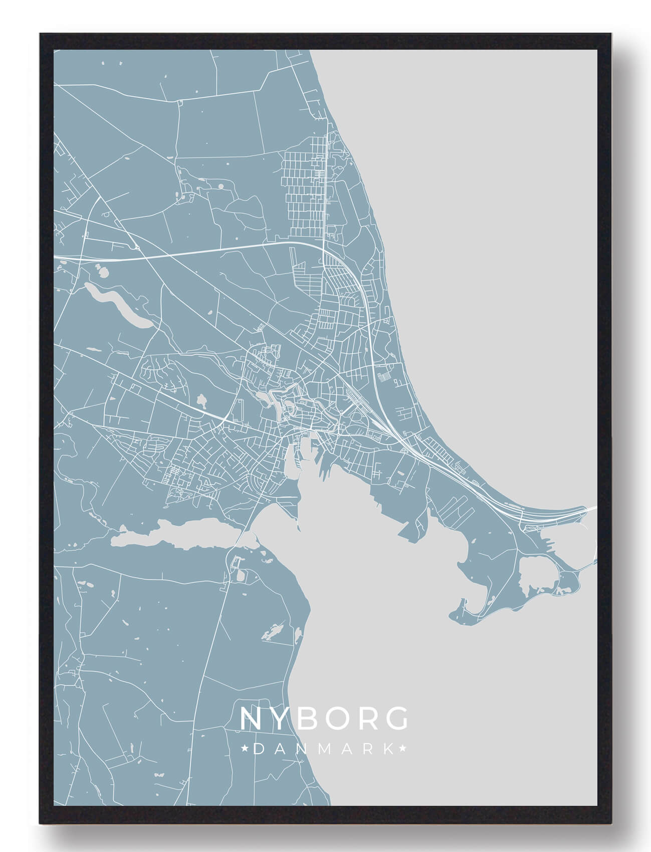 Nyborg Plakat – Nostalgisk Vejkort i Lyseblå til Hjemmet