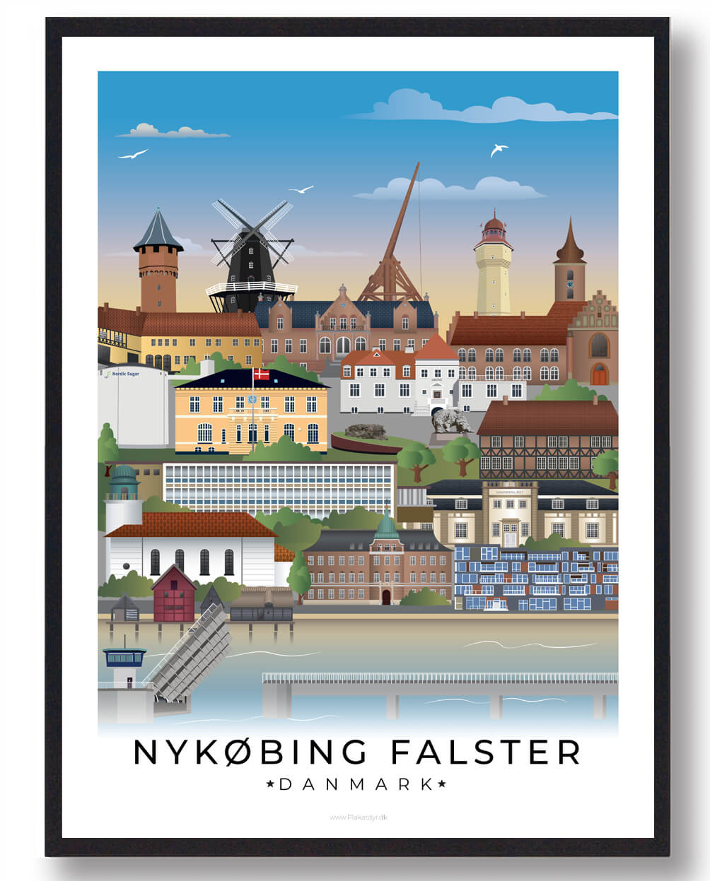 Nykøbing Falster Byplakat Med Hvid Kant