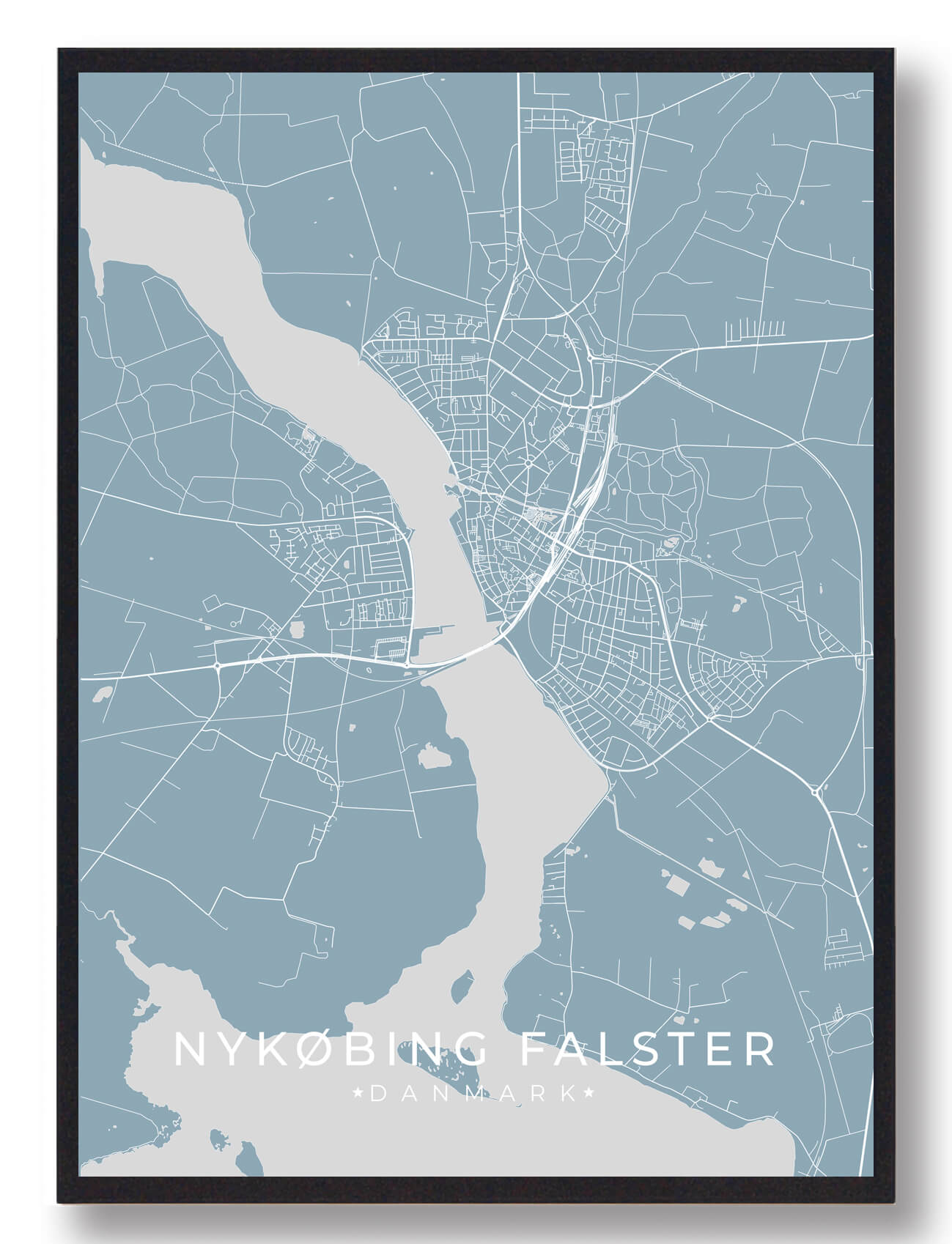 Nykøbing Falster Plakat - Lyseblå Dekorativ Kunst til Hjemmet