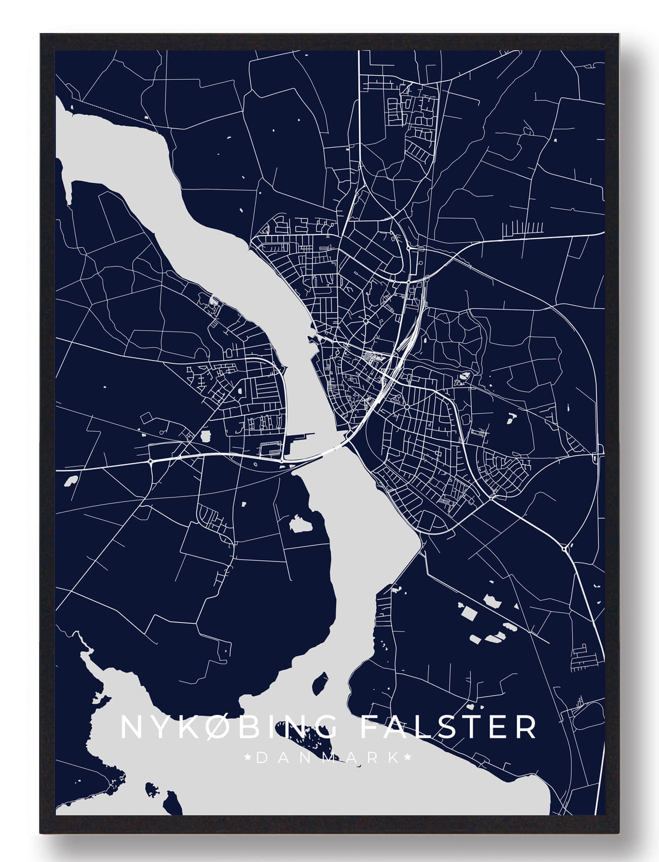 Nykøbing Falster Plakat - Mørkeblå Kunst til Hjemmet