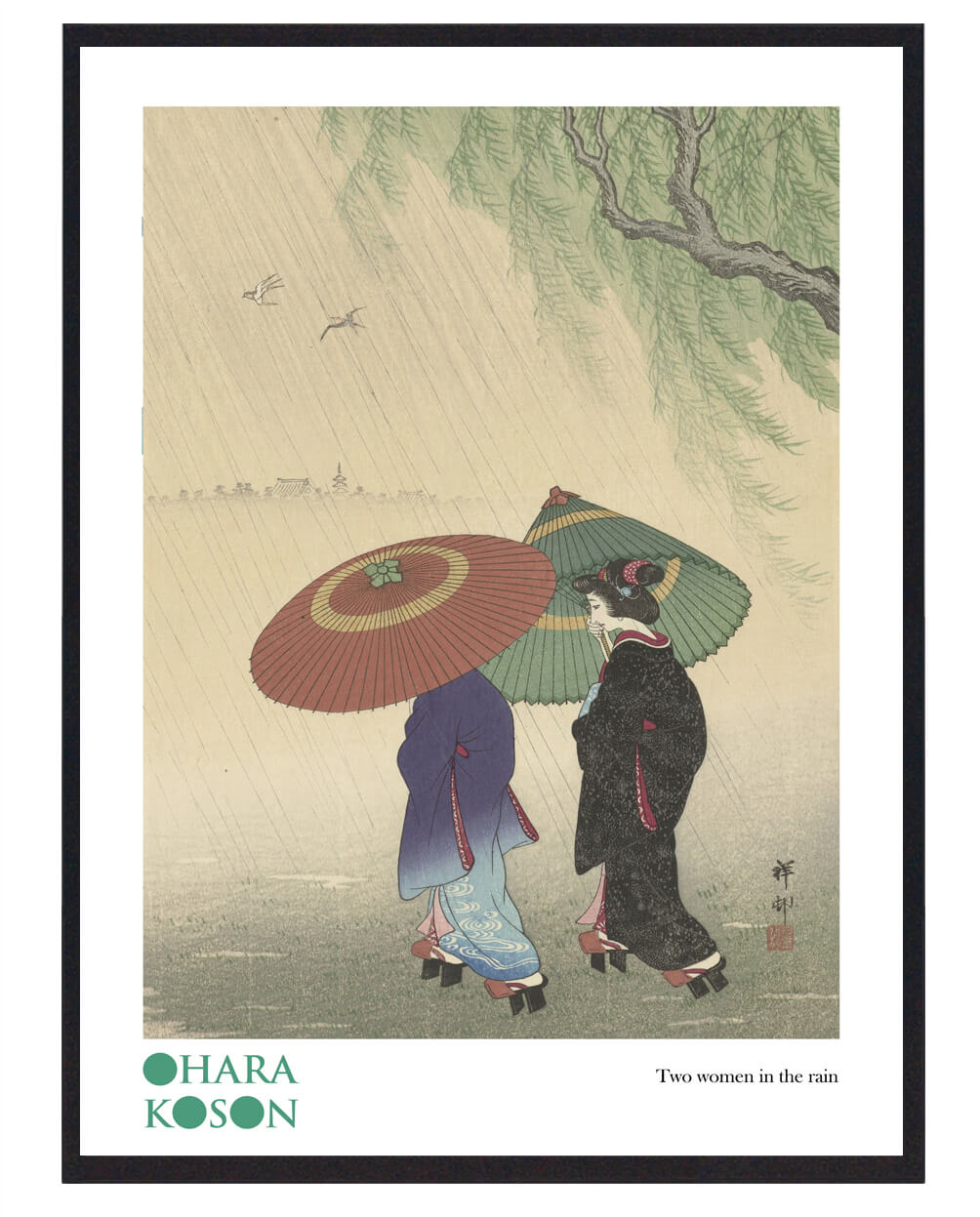 Ohara Koson Plakat - To Kvinder i Regnen