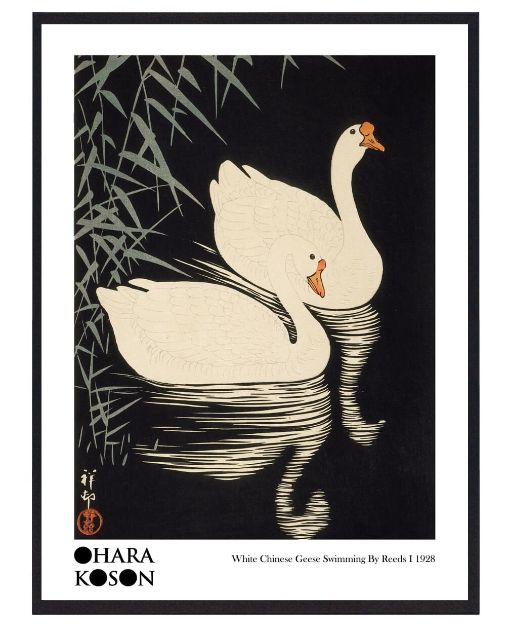 Ohara Koson Plakat med Svømmende Kinesiske Gæs